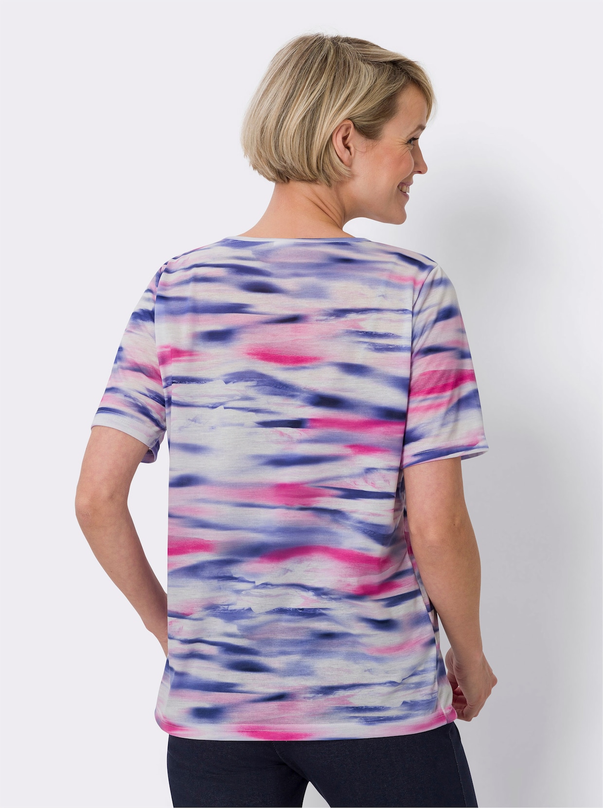 Shirt met korte mouwen - jeansblauw/fuchsia bedrukt