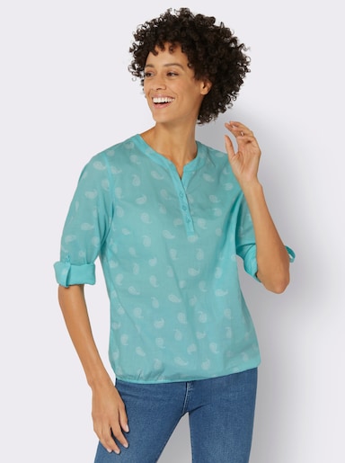 Comfortabele blouse - winterturquoise geprint