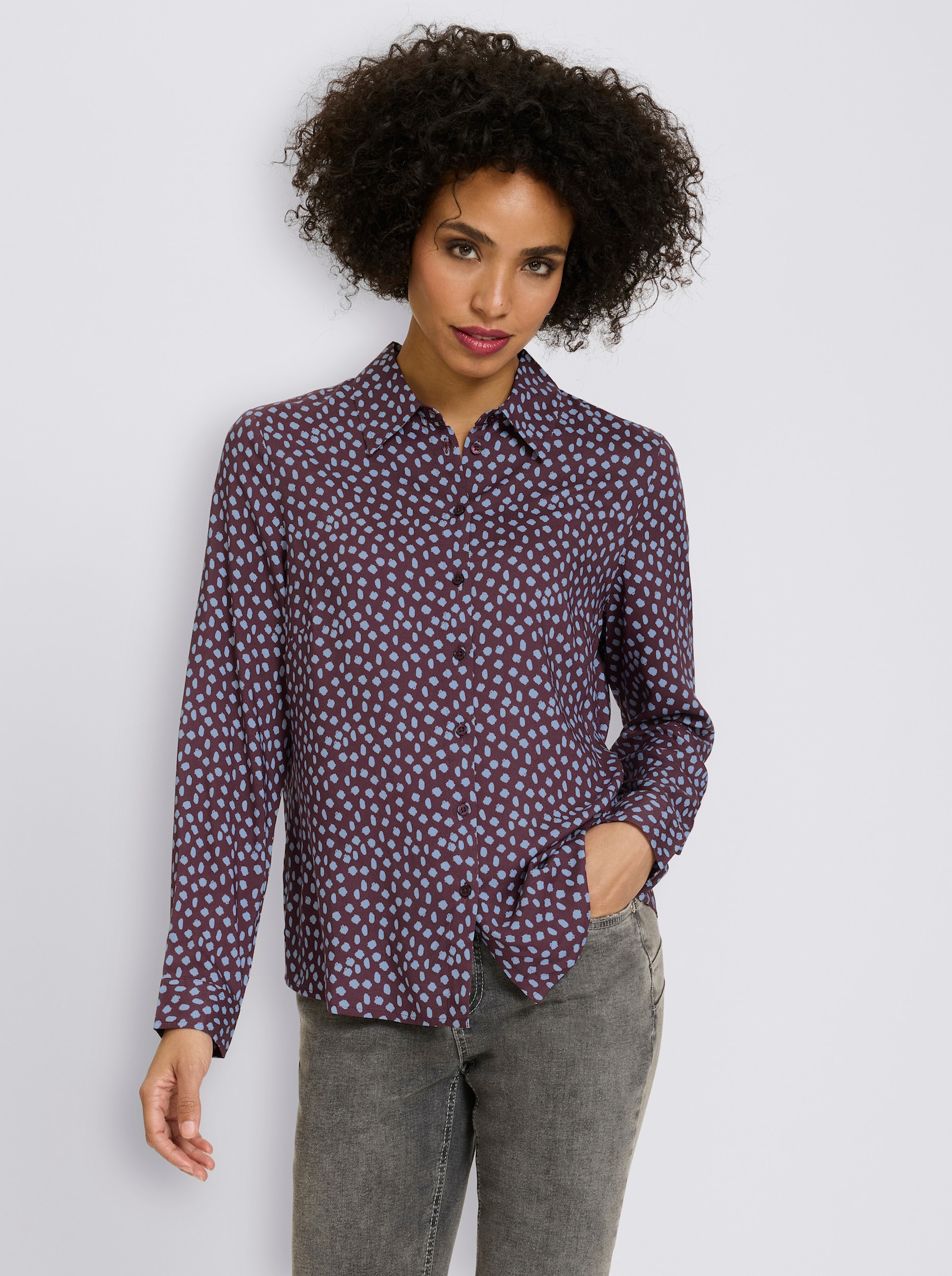 heine Hemdbluse mit Tupfenmuster - burgund-bleu-bedruckt