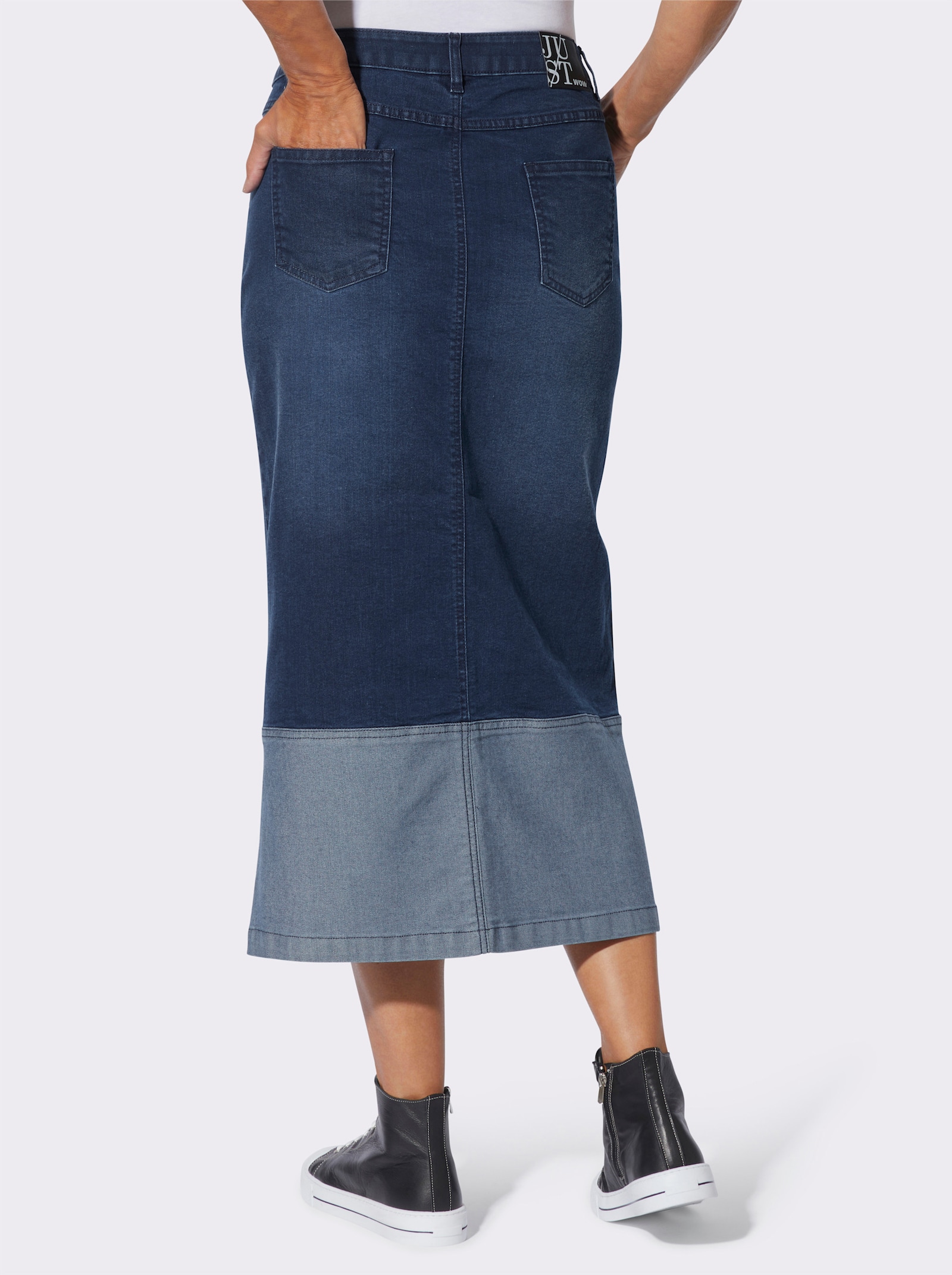 Jeansrock mit Kontrasteinsatz am Saum - blue-stone-washed