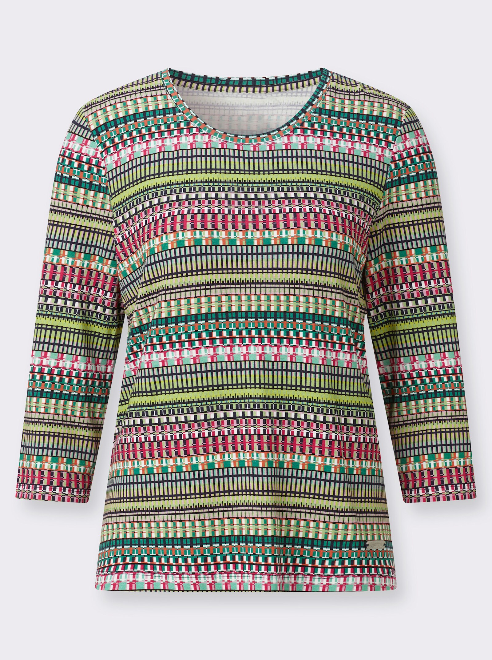 3/4-Arm-Shirt in Viskose-Stretch-Qualität - smaragd-pink-bedruckt