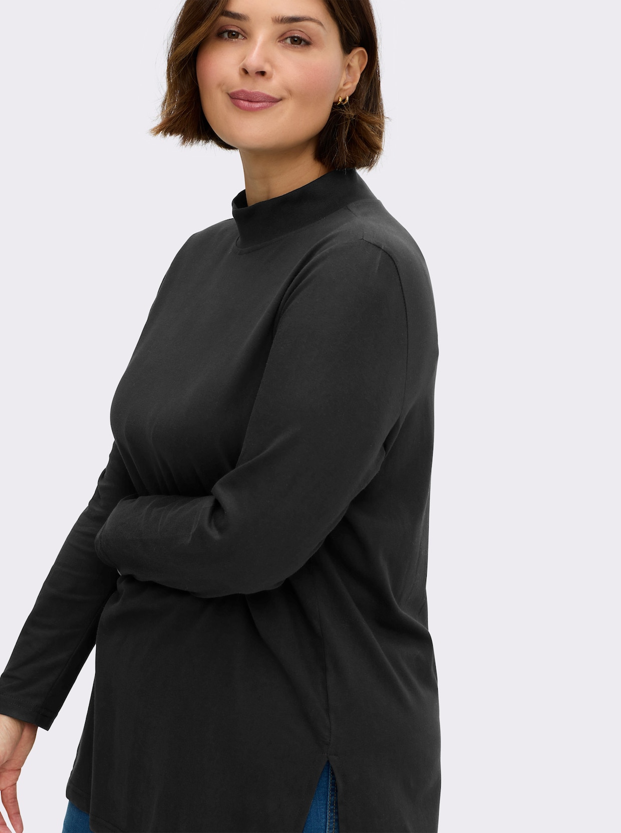 Longshirt mit hohen Seitenschlitzen - schwarz