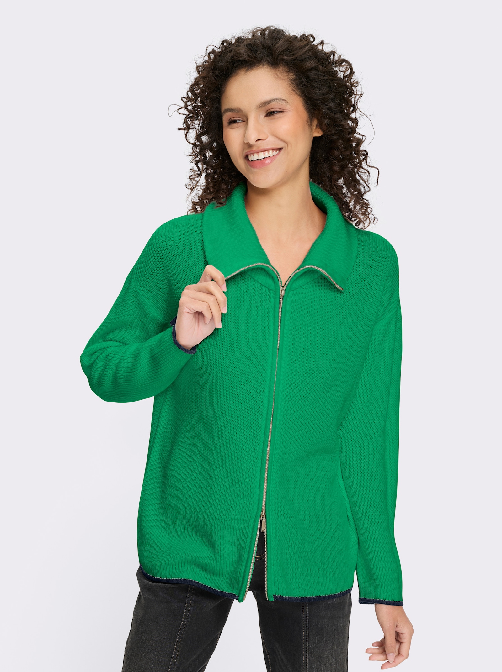 heine Cardigan mit 2-Wege-Zipper - grasgrün