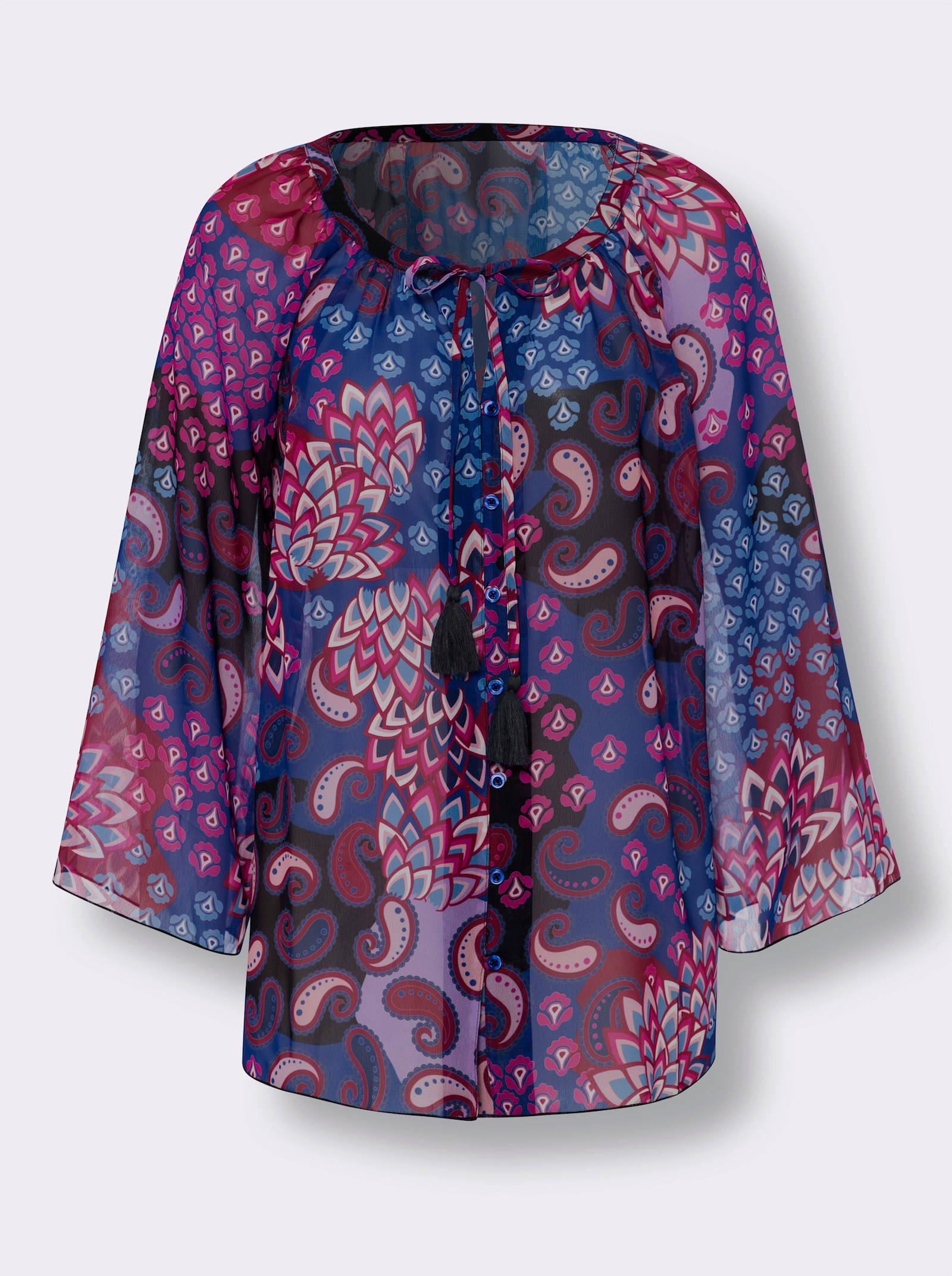 heine Druckbluse aus Chiffon - royalblau-magenta-bedruckt