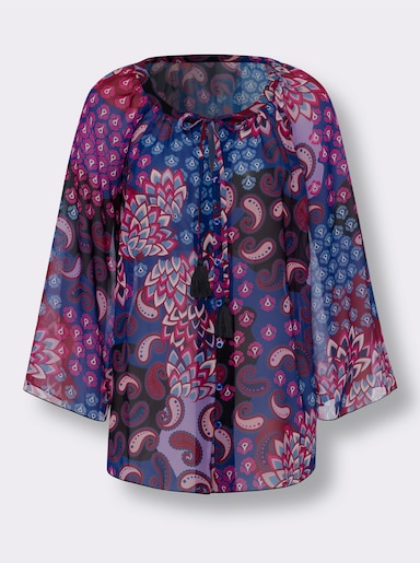 heine Druckbluse - royalblau-magenta-bedruckt
