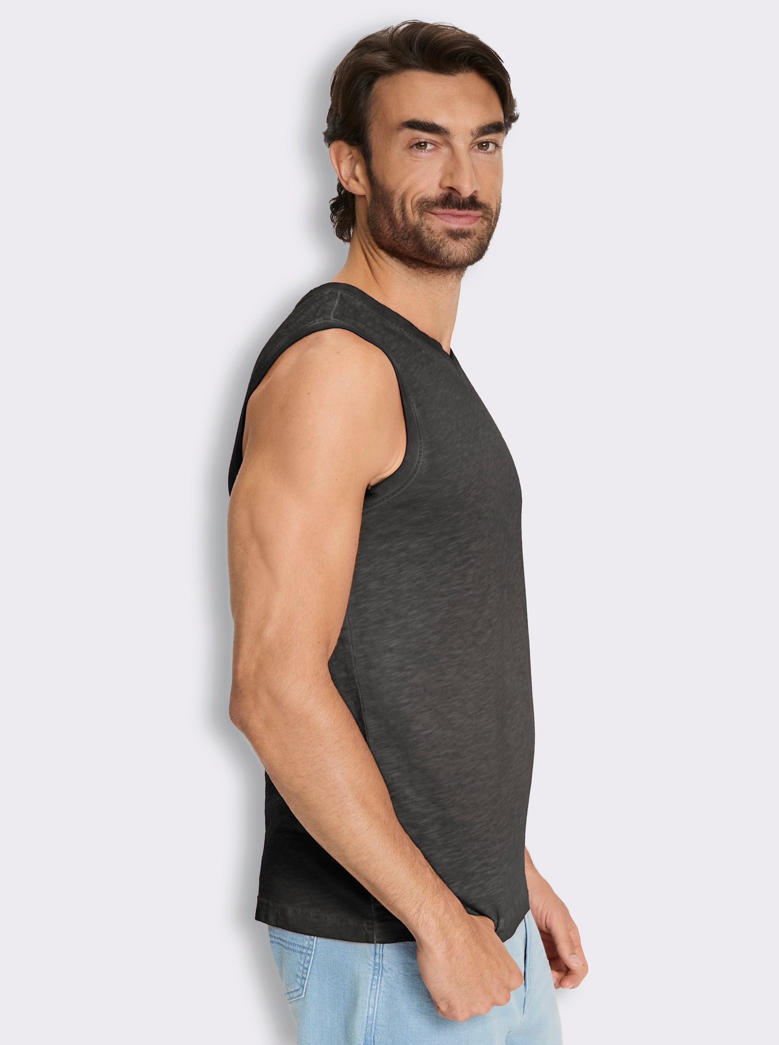 V-Shirt ärmellos, aus Baumwolle - graphit