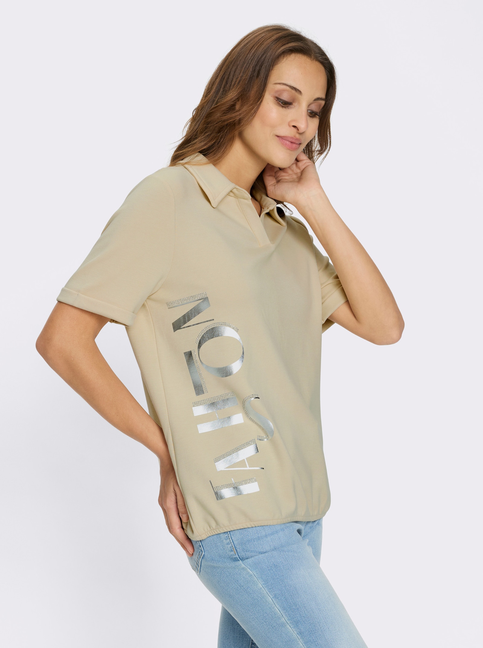 Sweatshirt mit Gummizug am Saum - sand