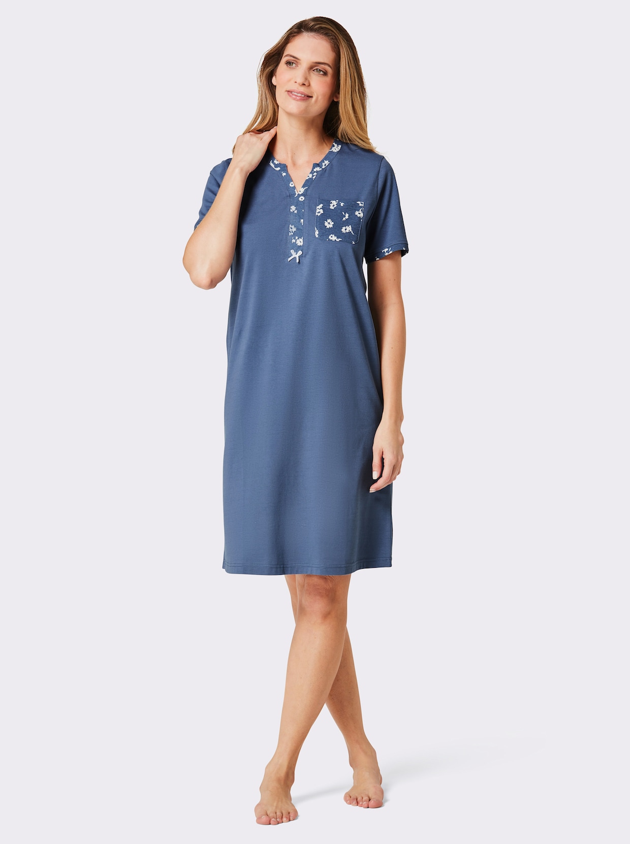 wäschepur Sleepshirts - jeansblau-ecru-bedruckt + jeansblau