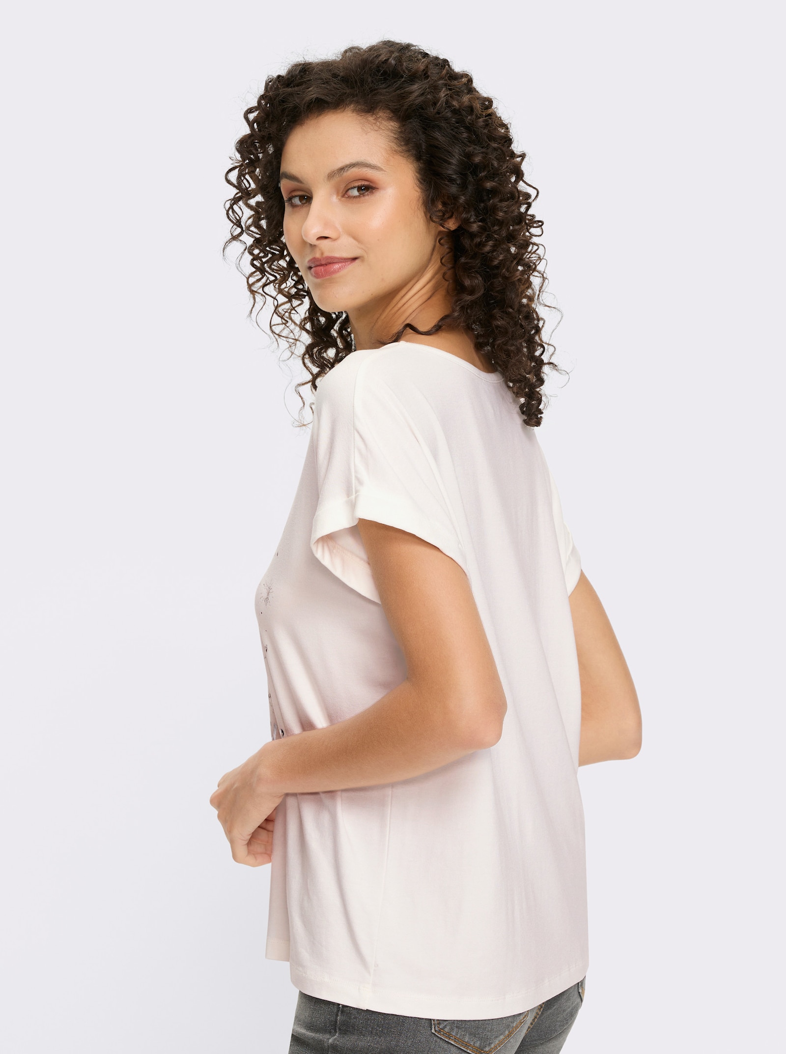 heine Kurzarmshirt mit Glanz-Print - ecru-grau-bedruckt