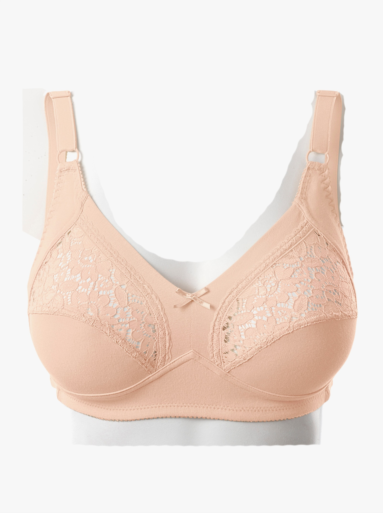 Naturana Podprsenka b.kostíc, vsádka-čipka hore - púdrová