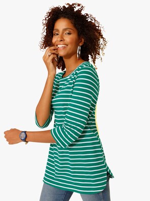 Longshirt - petrol-geringelt