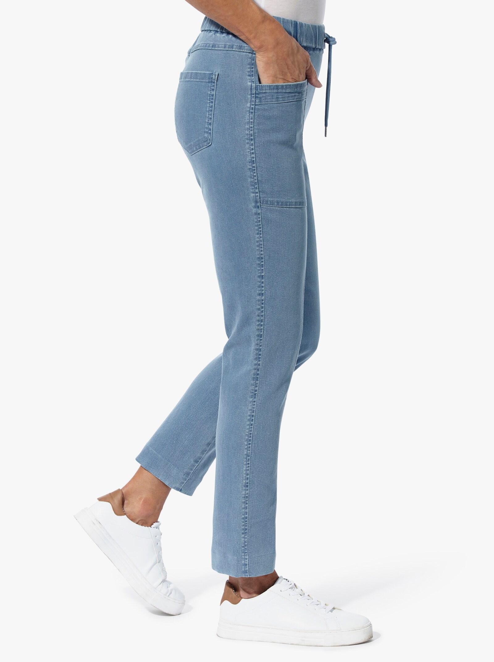 Comfortjeans met opgestikte zakken - blue-bleached