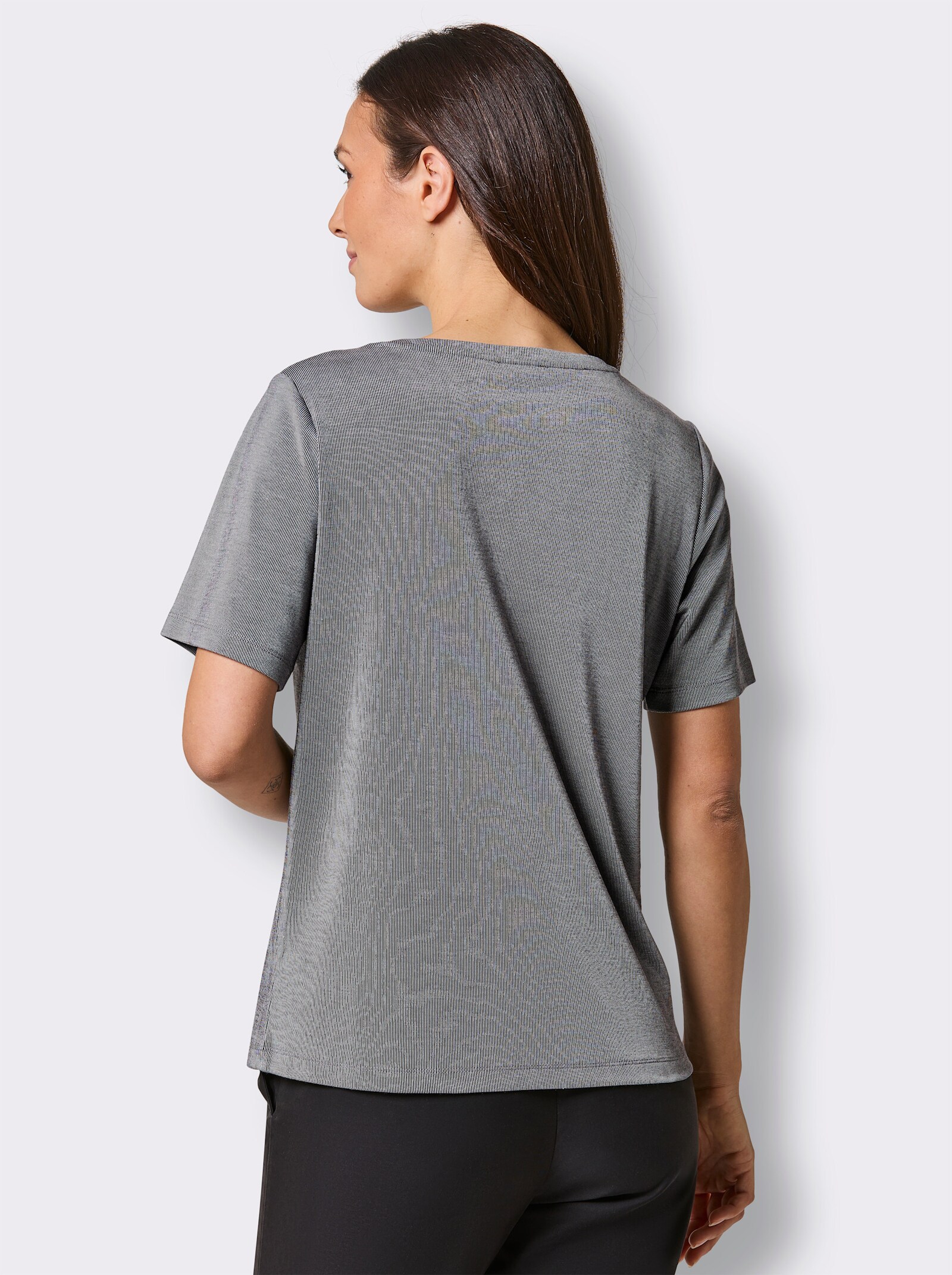 CREATION L PREMIUM Kurzarmshirt mit Glitzersteinchen - schwarz