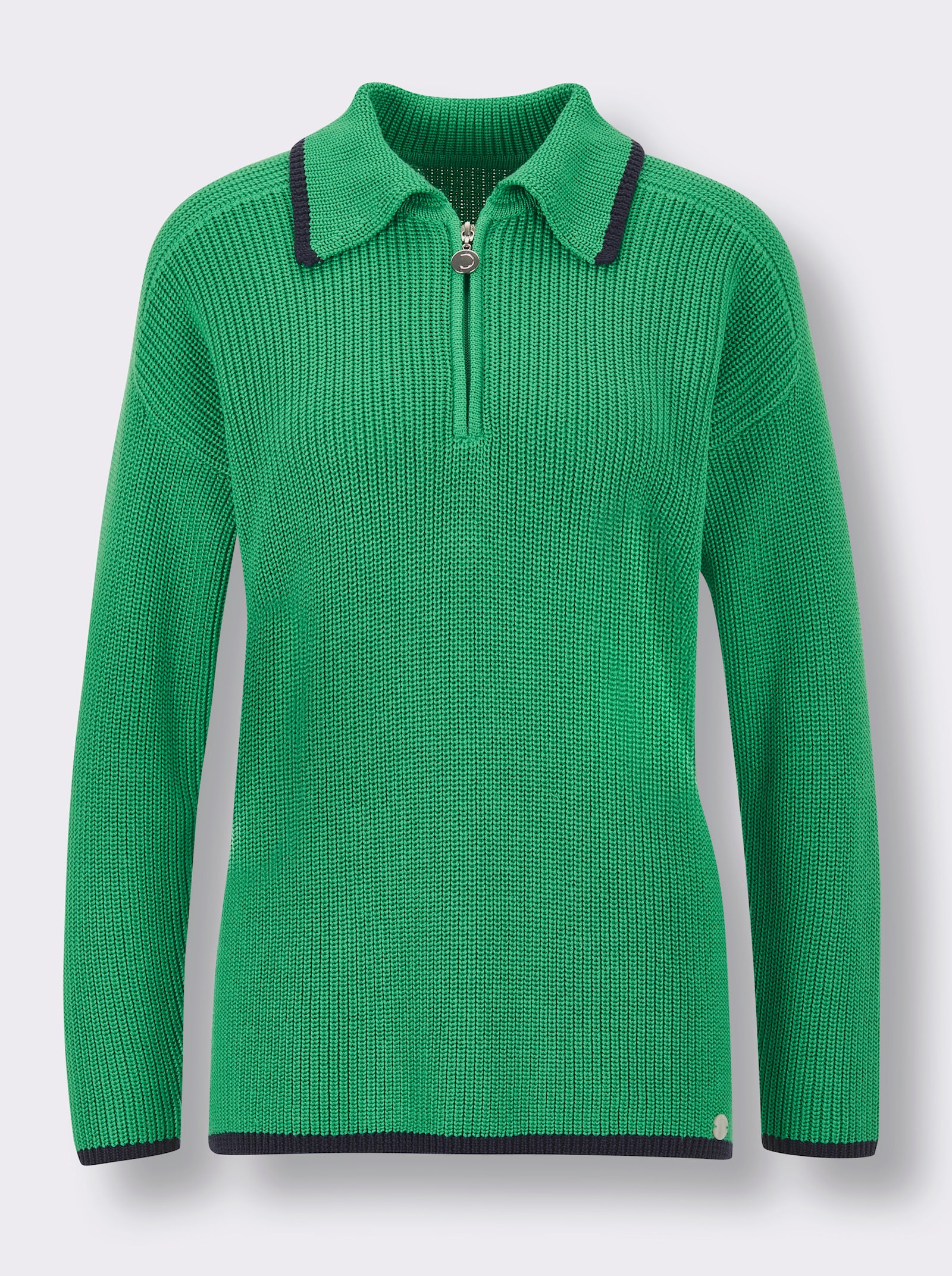 CREATION L PREMIUM Polopullover in Feinripp-Struktur - grasgrün