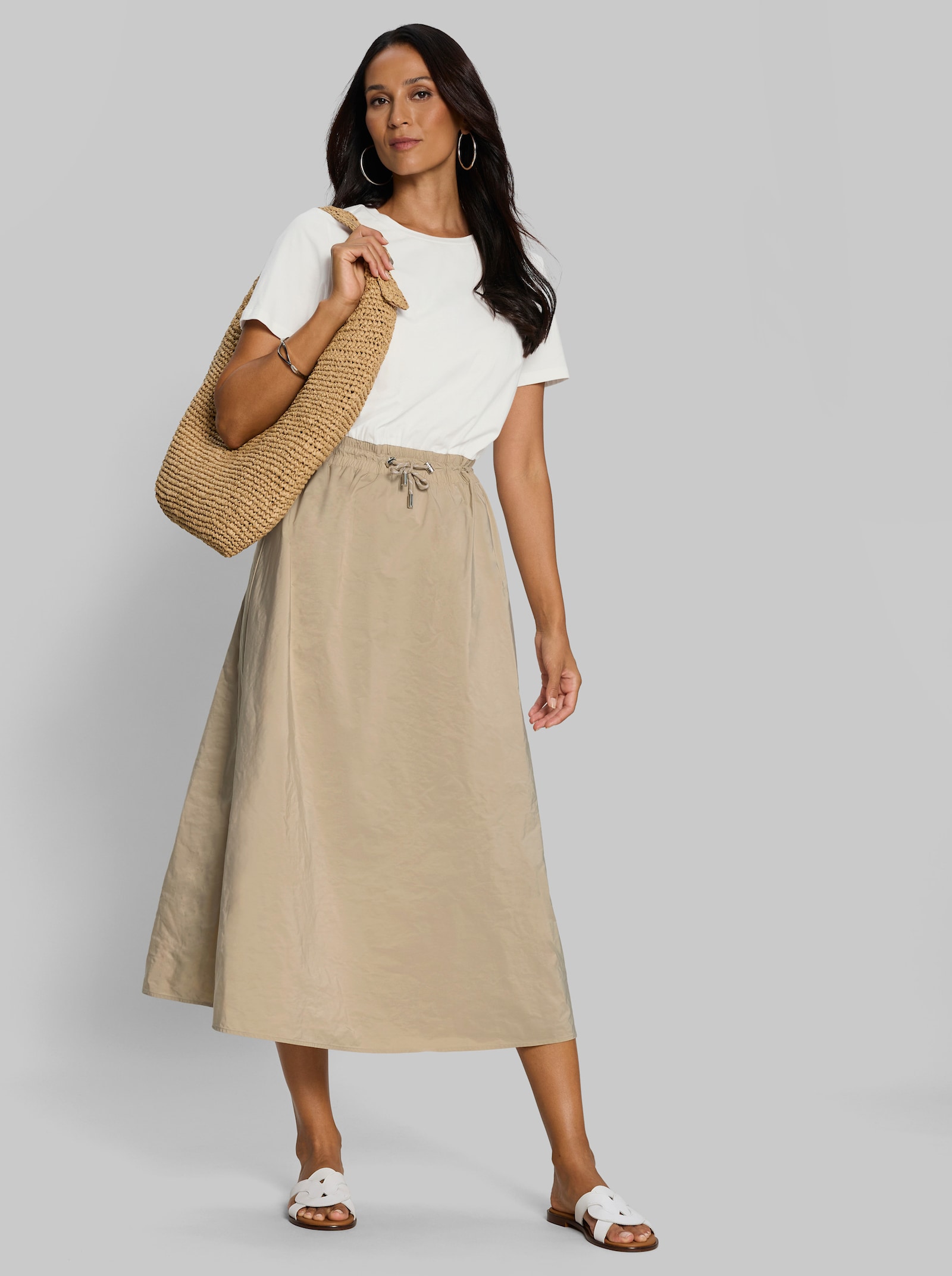 heine Maxikleid im Materialmix - ecru-beige