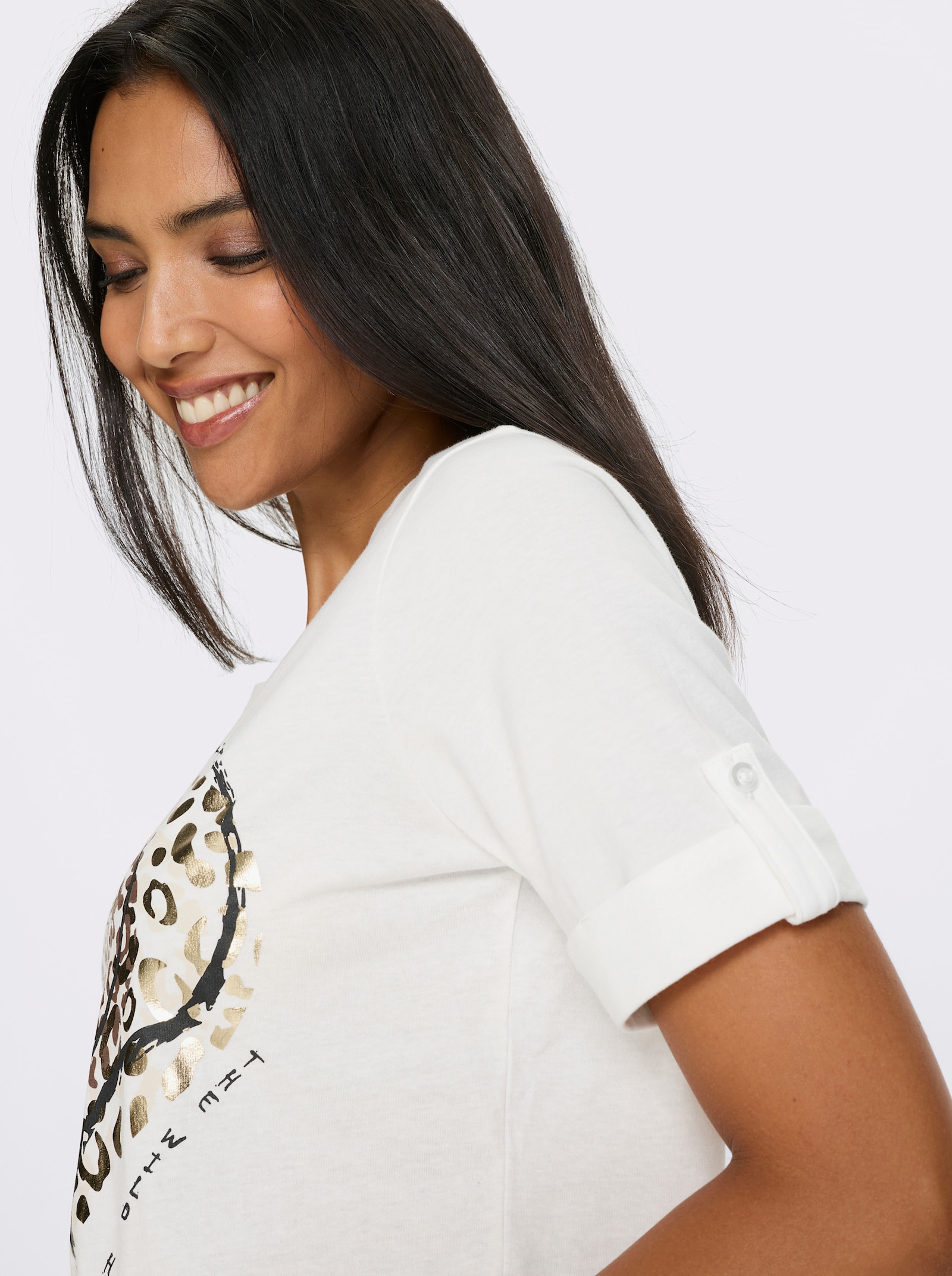 Shirt met korte mouwen en luipaardprint - ecru/goudkleur