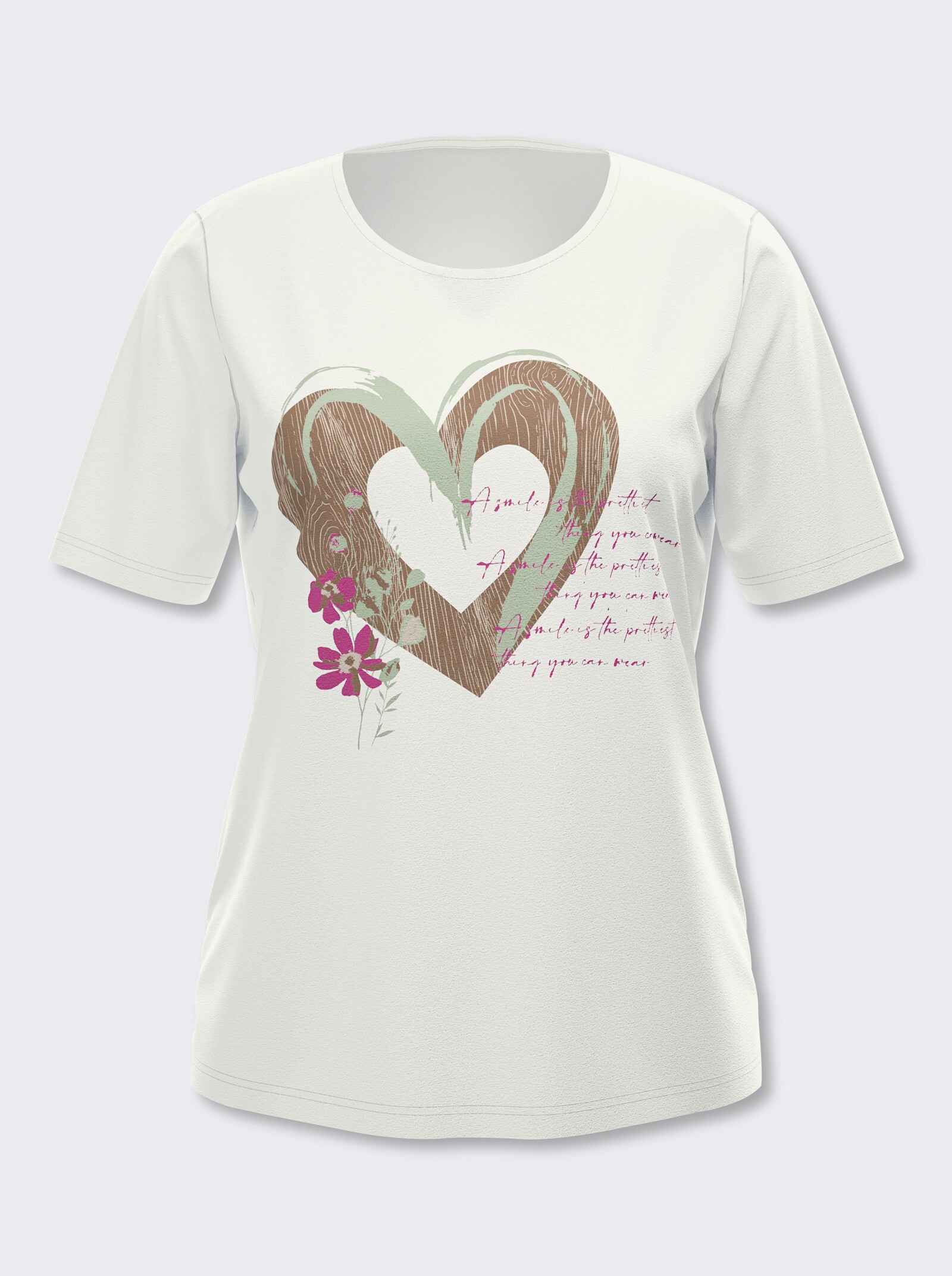 Kurzarmshirt im Trachtenstil - ecru-braun