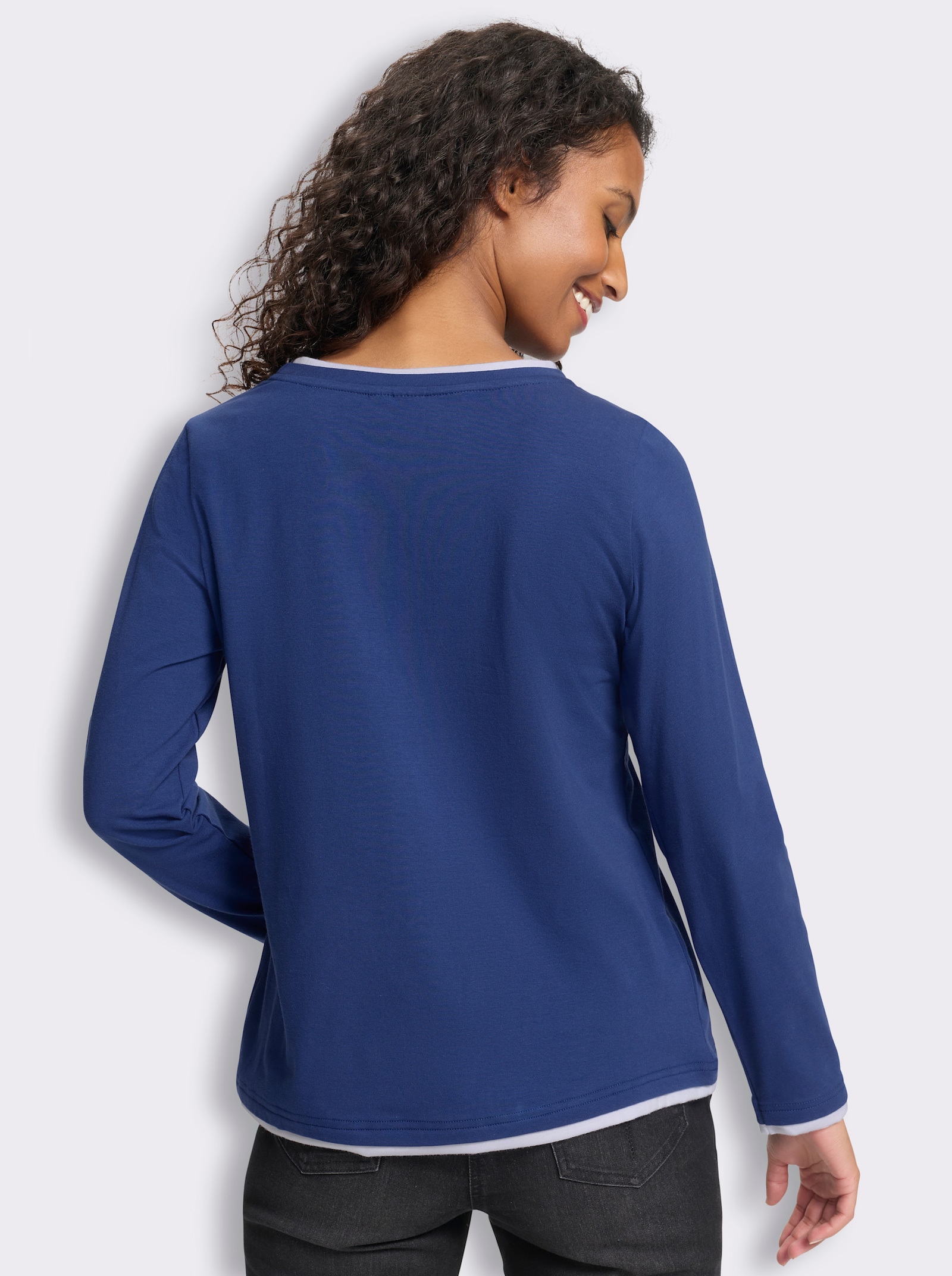 heine Rundhalsshirt in 2-in-1-Optik - royalblau-weiß