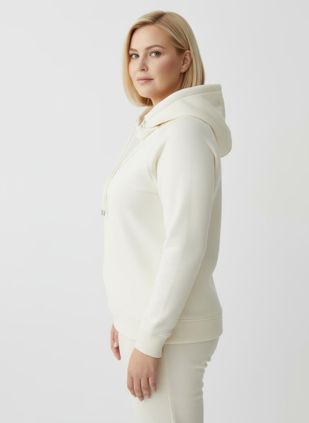 Sweatshirt mit halsfernem Rollkragen - wollweiß