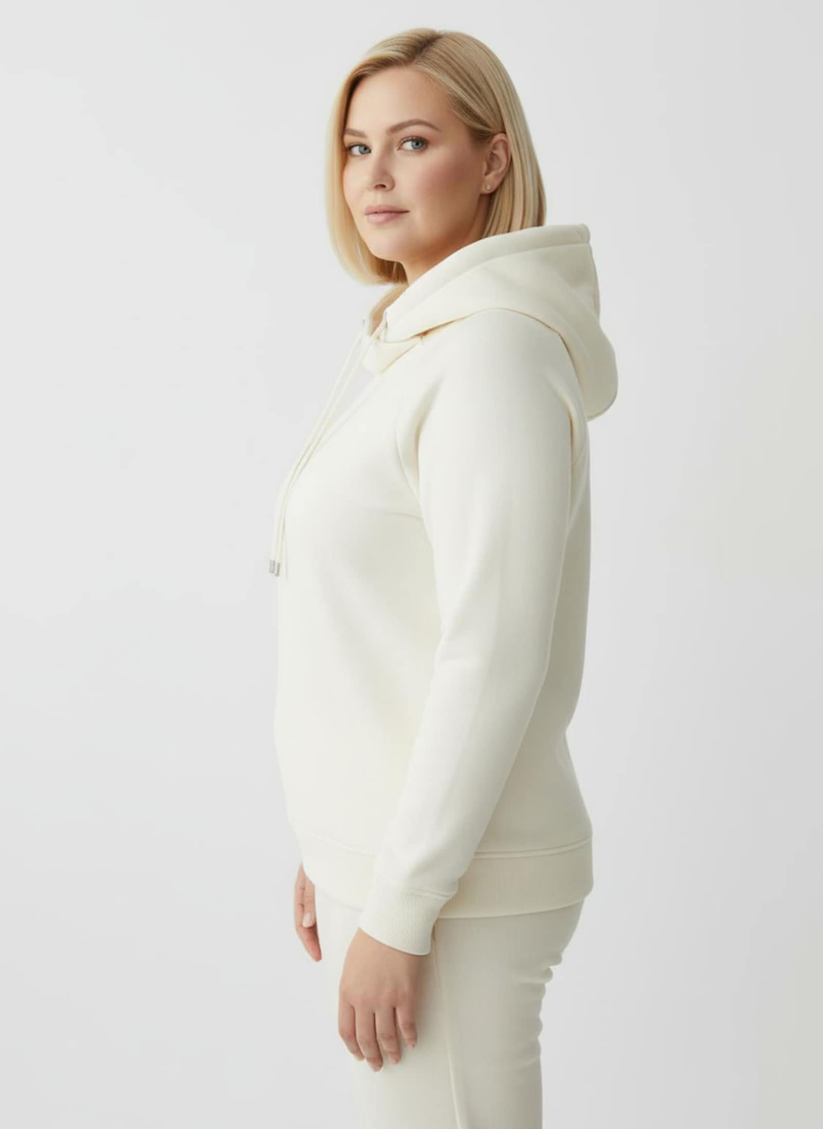 Sweatshirt mit halsfernem Rollkragen - wollweiß