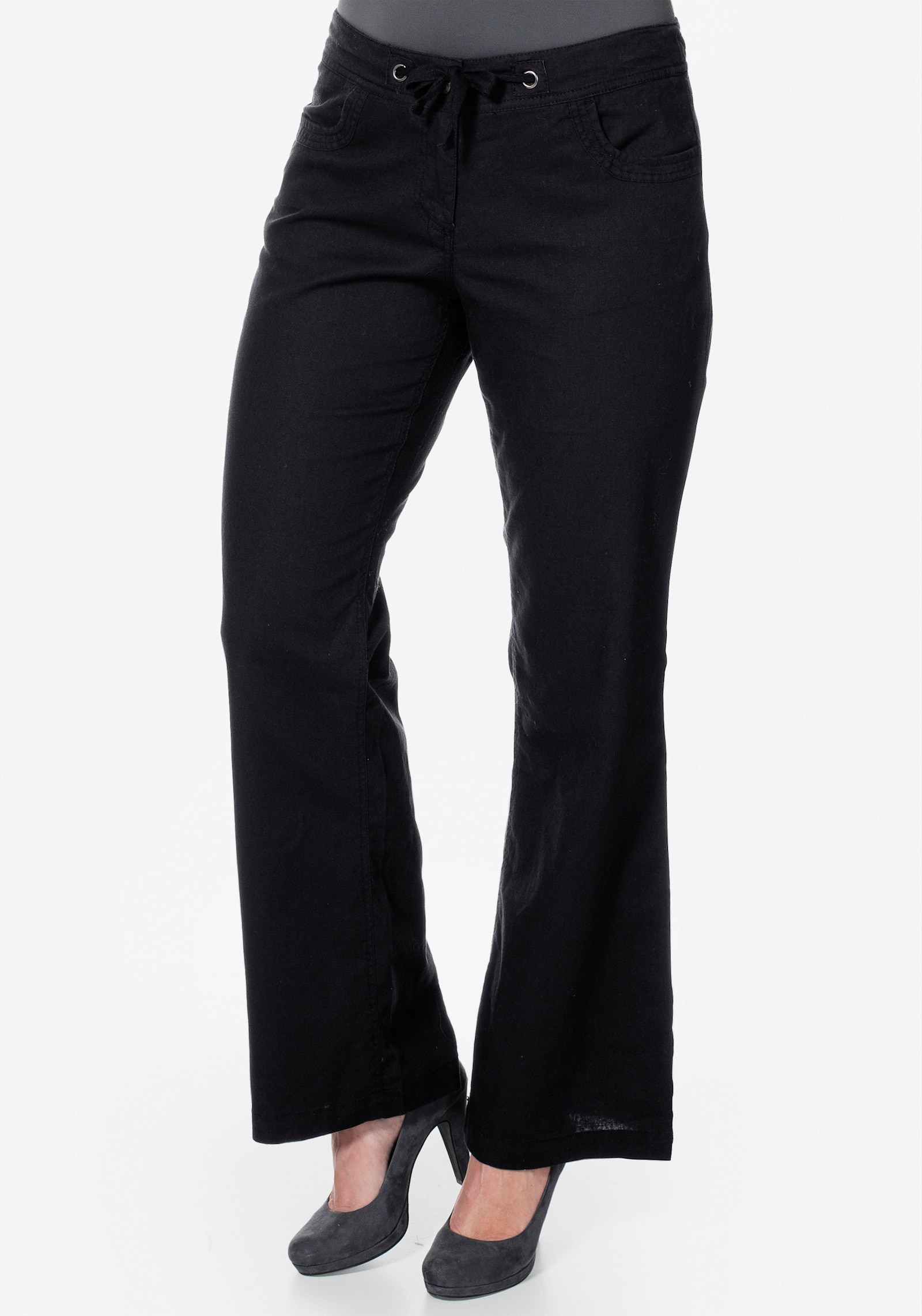 sheego Bootcut broek met linnen - zwart