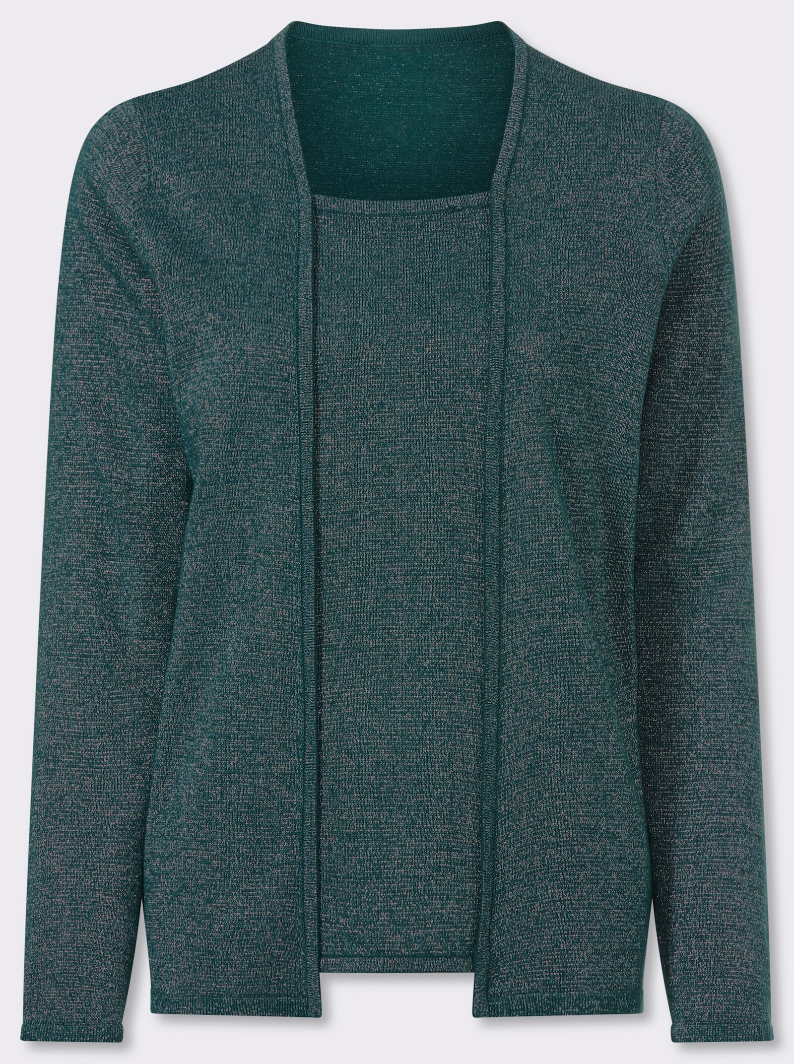 2-in-1-Pullover mit Glanzgarn - petrol-silberfarben
