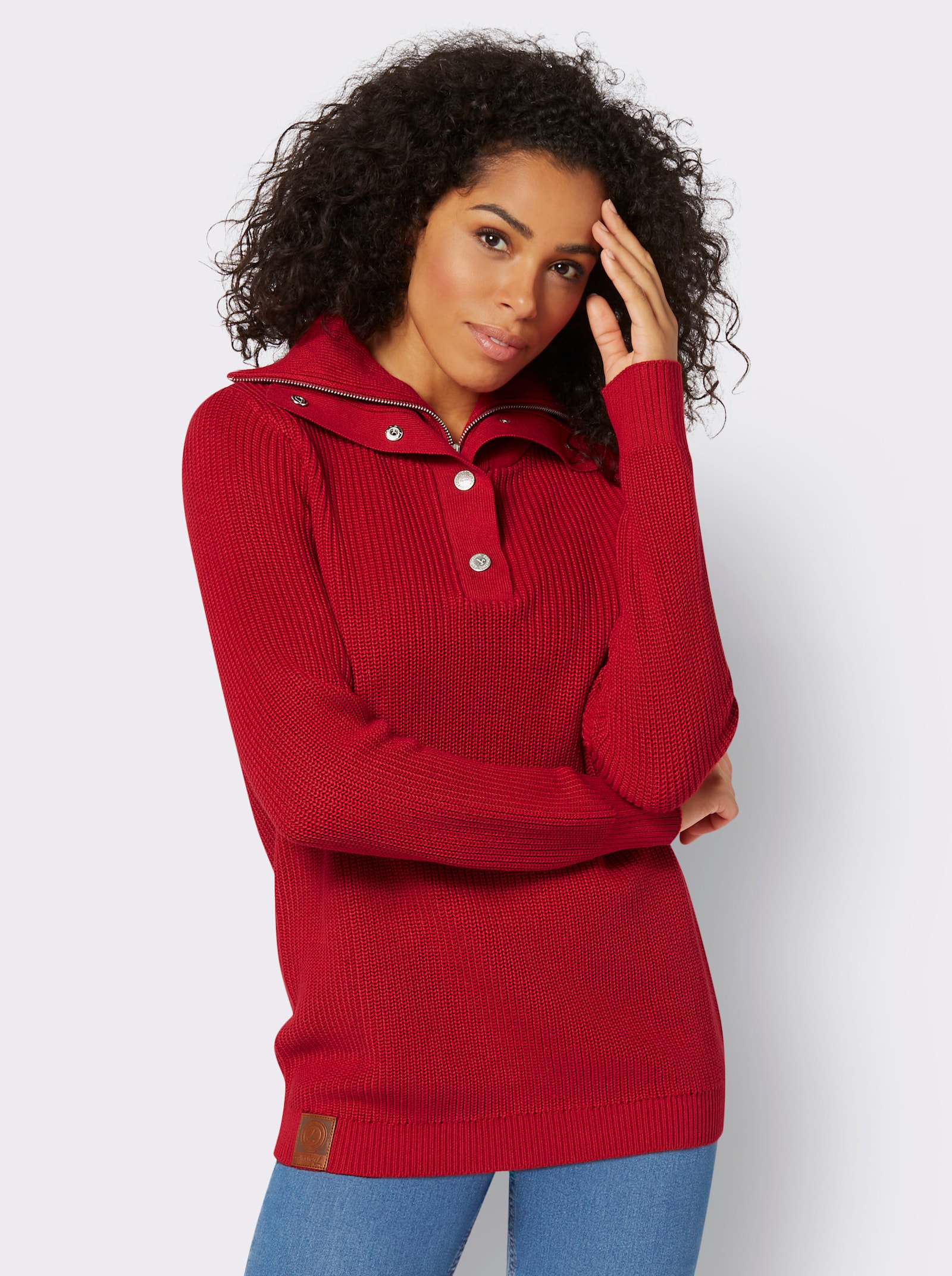 Strickpullover mit Troyerkragen - rot