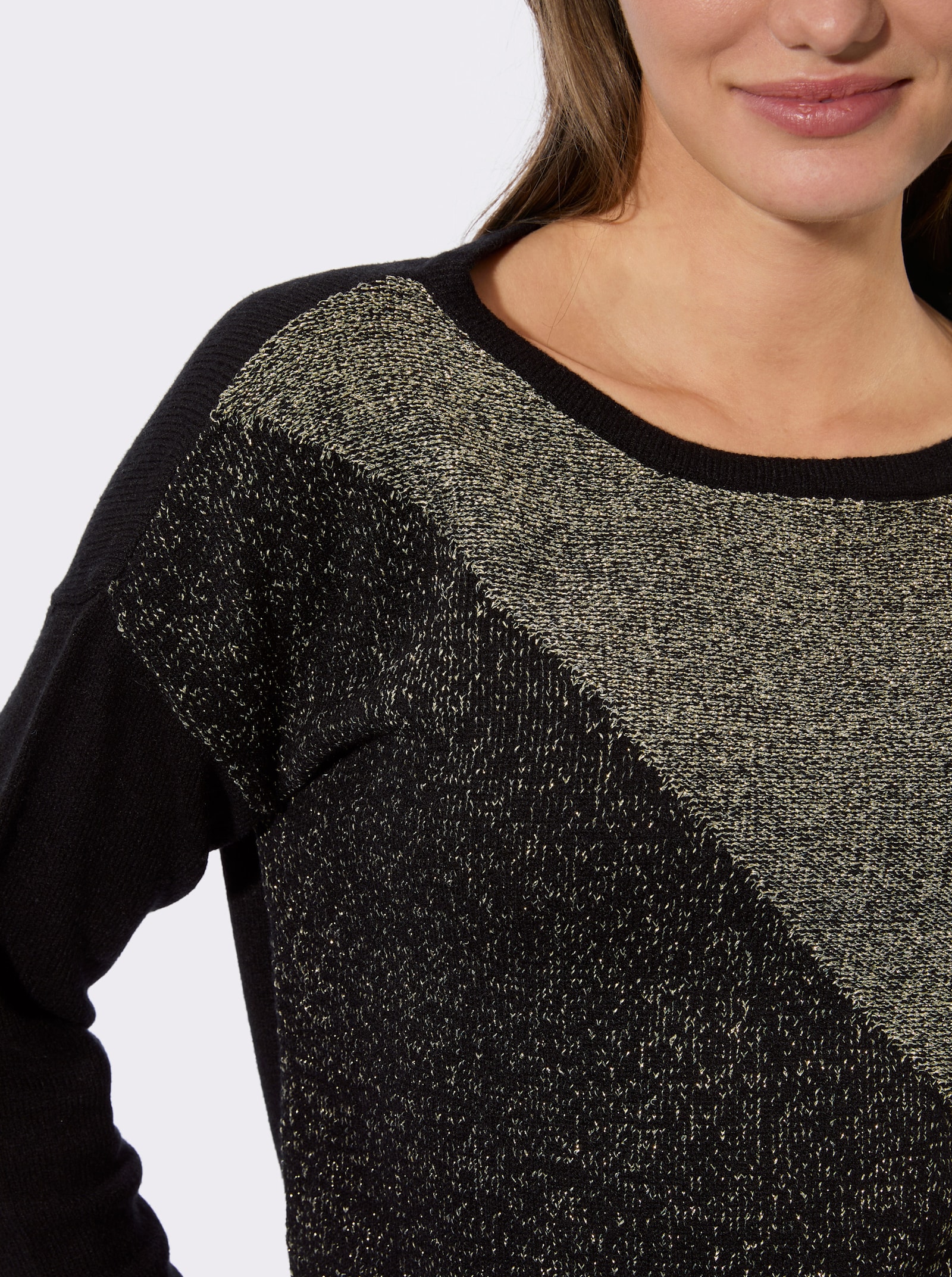 Rundhalspullover in Melange-Optik - schwarz-metallicfarben