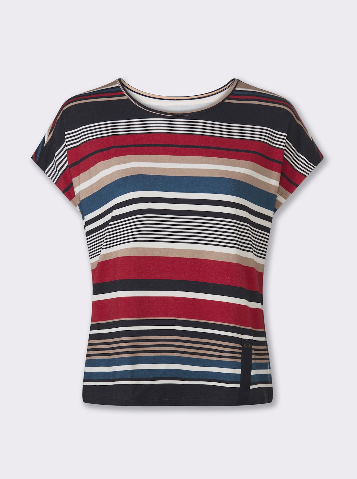 heine Kurzarmshirt - sesam-rot-geringelt
