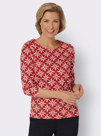 Shirt met 3/4-mouw - donkerrood/flamingo bedrukt