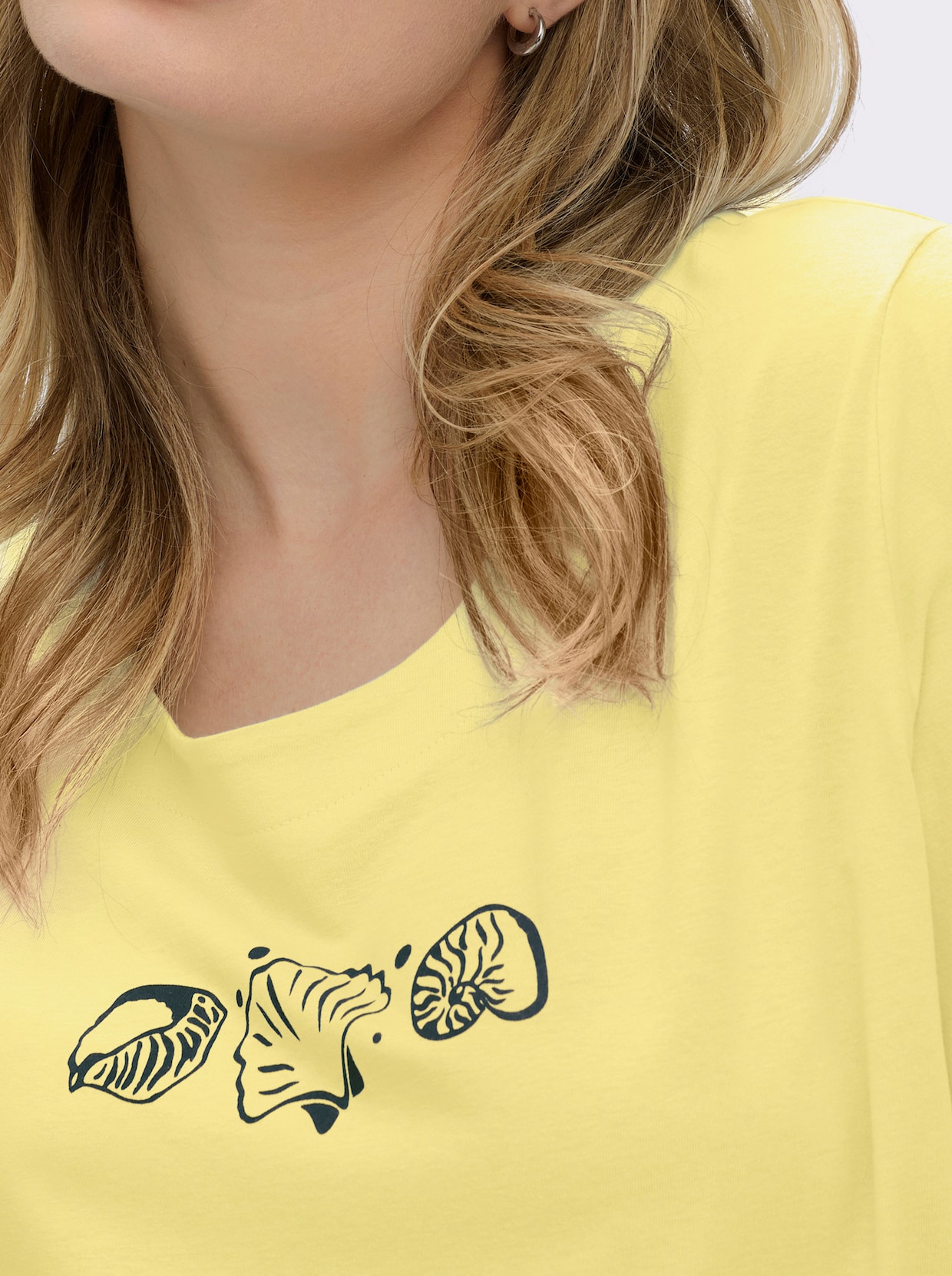 Kurzarmshirt mit Muschel-Druck - zitrone