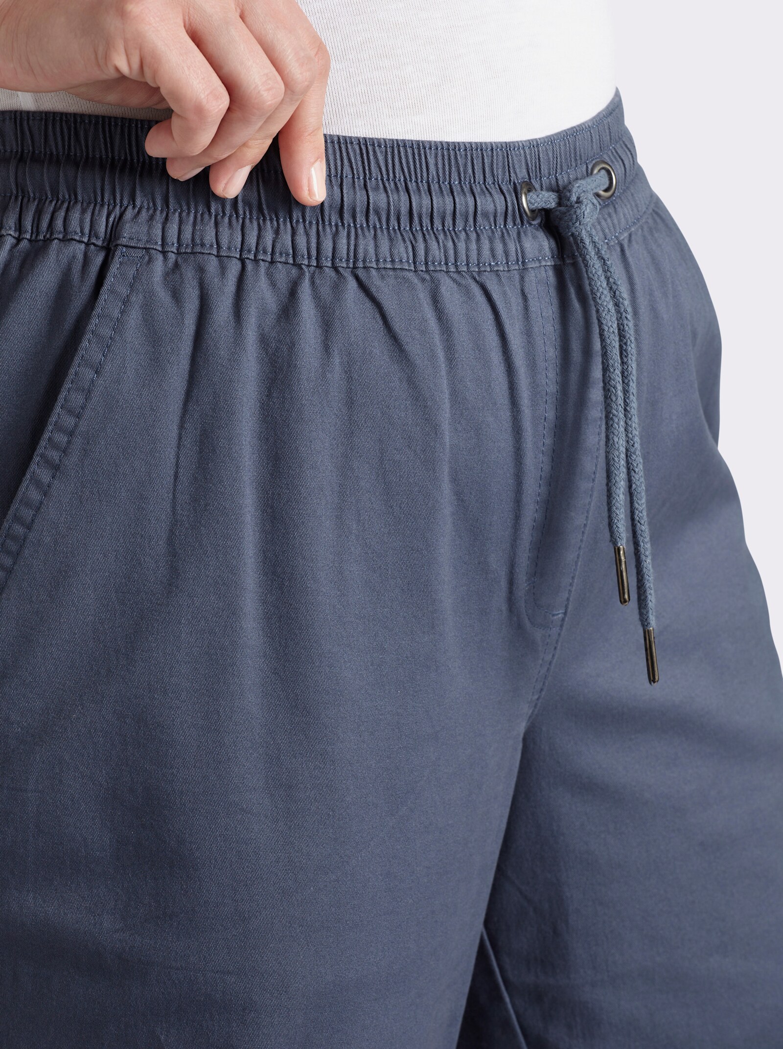 sheego Chinohose mit Gummibund und Bindeband - rauchblau