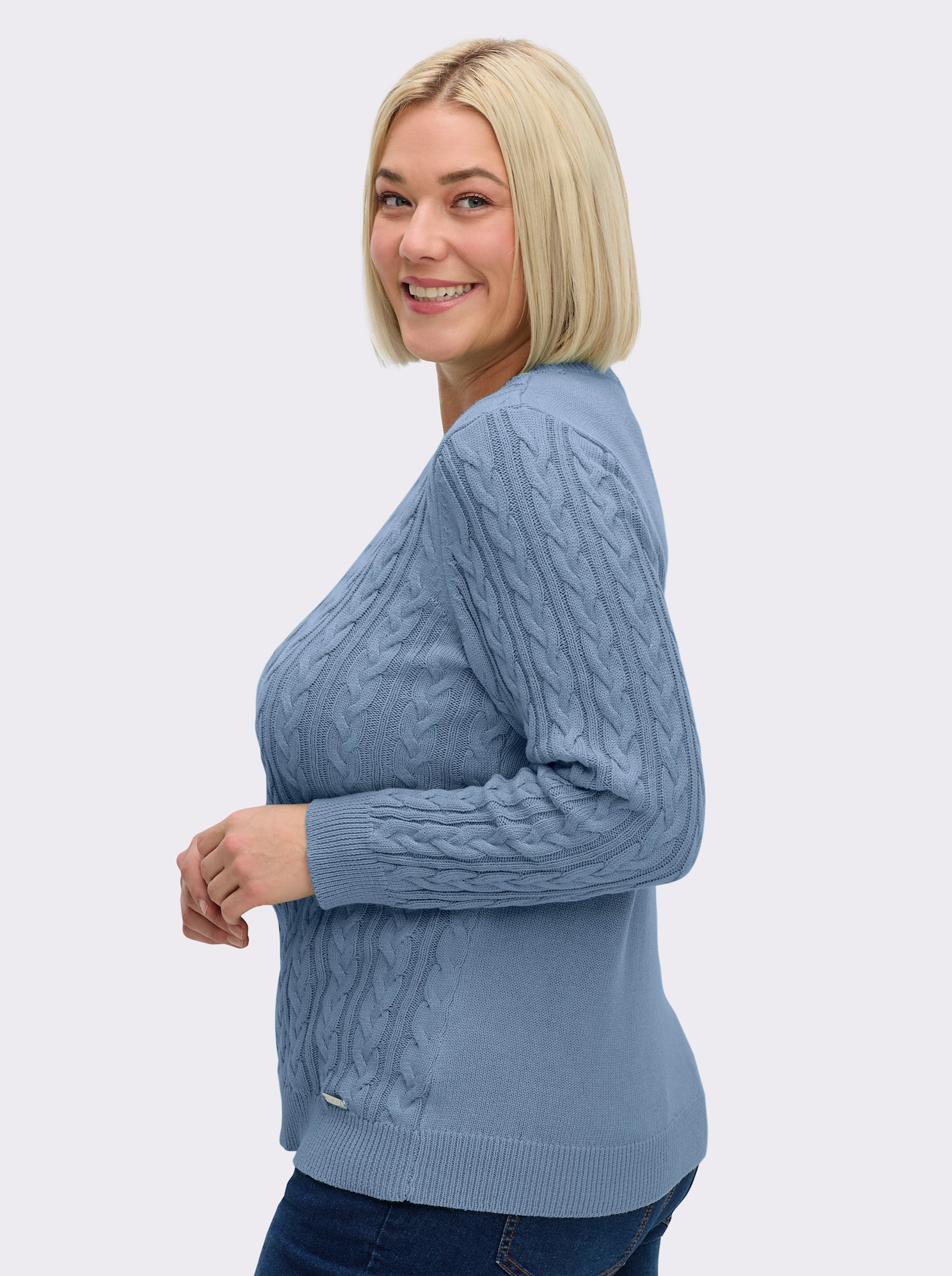 Strickpullover mit Zopfmuster - taubenblau