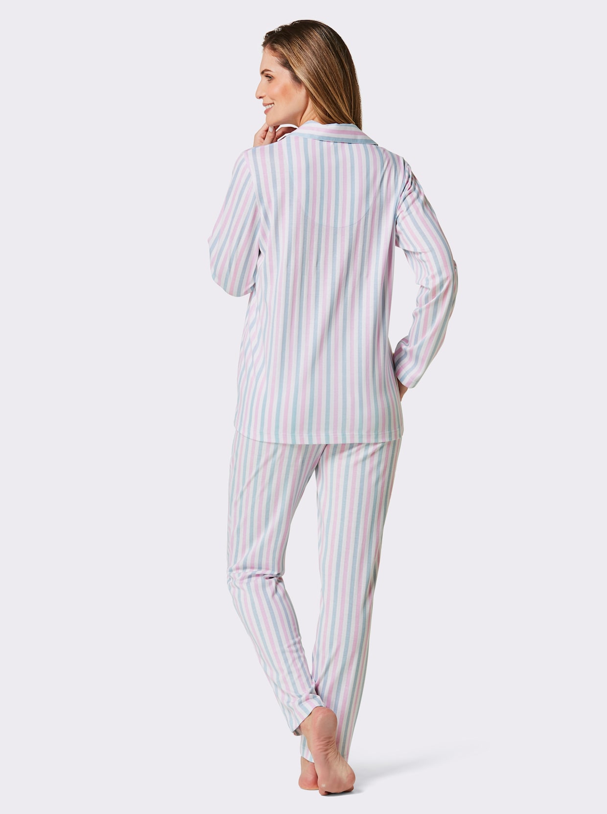 Normann Pyjama - wit/roze gestreept