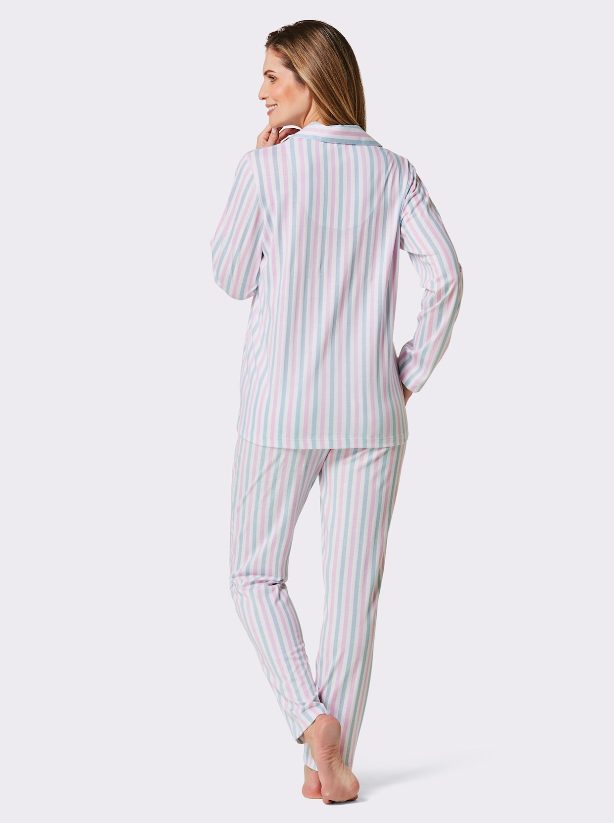 Normann Pyjama - weiß-rosé-gestreift