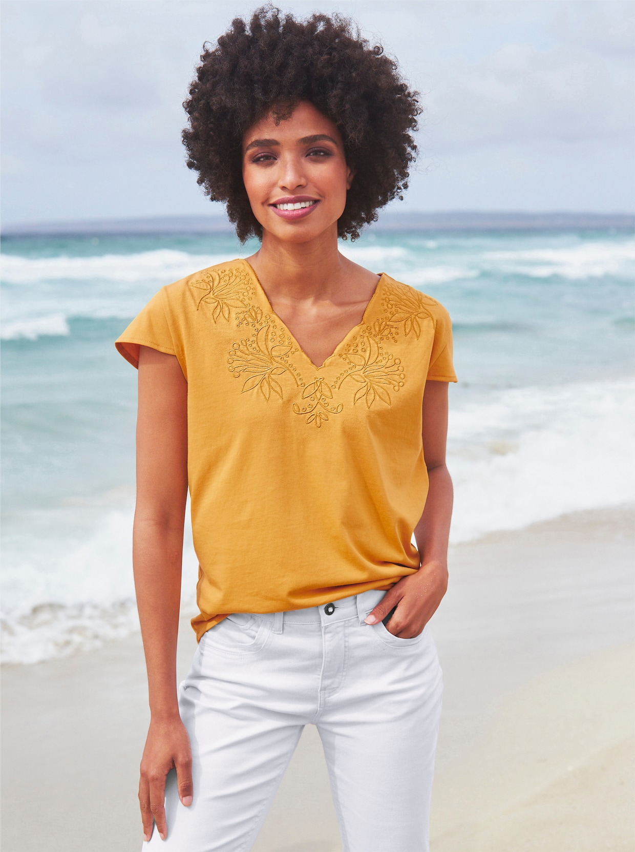 heine Shirt met korte mouwen - oker