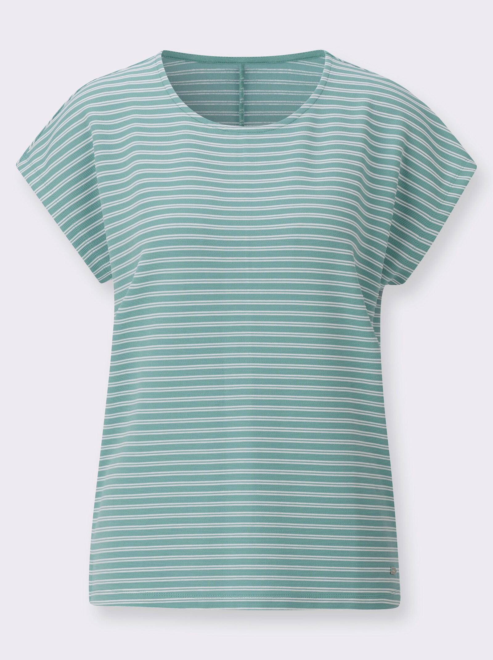 Rundhalsshirt mit zweifarbigem Jacquardmuster - salbei-ecru-geringelt