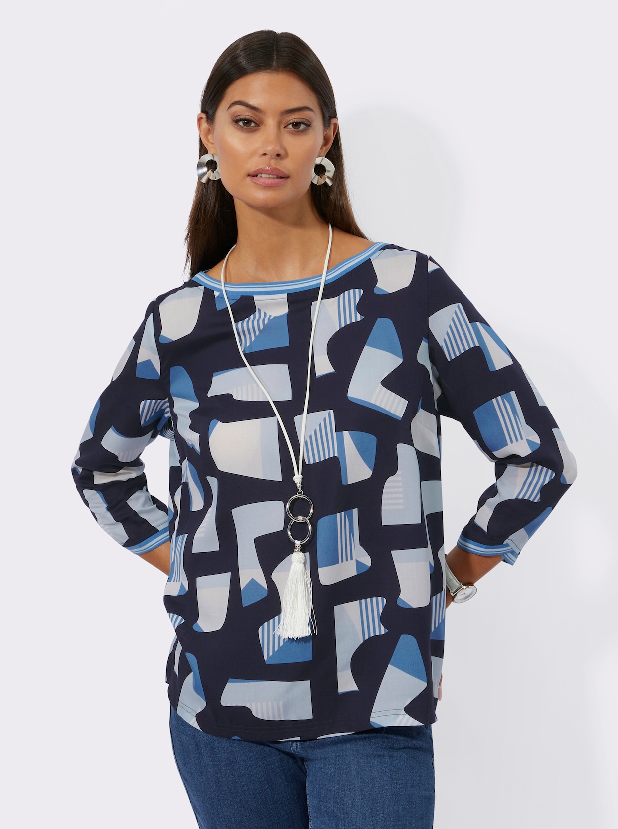 Blouse met print - lichtblauw/middenblauw gedessineerd