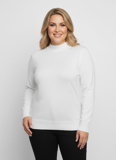 Stehkragenpullover mit Ripp-Abschlüssen - ecru
