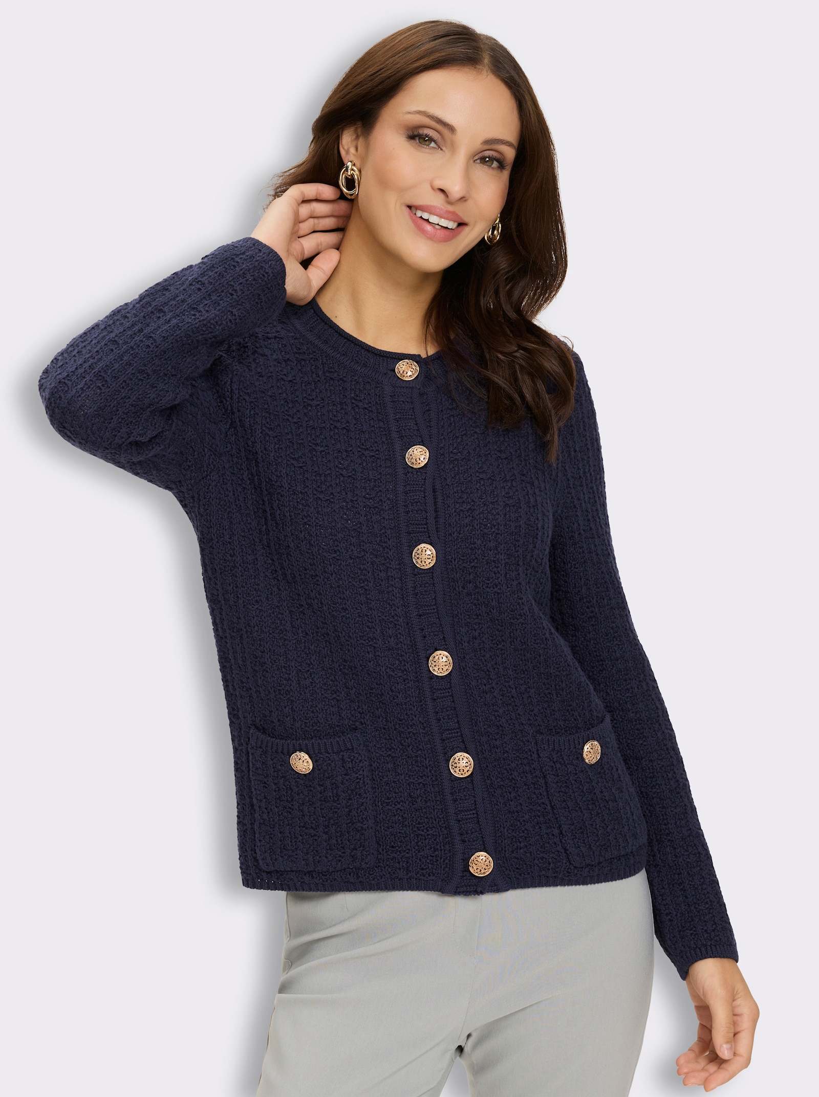 Strickjacke mit goldfarbenen Schmuckknöpfen - marine