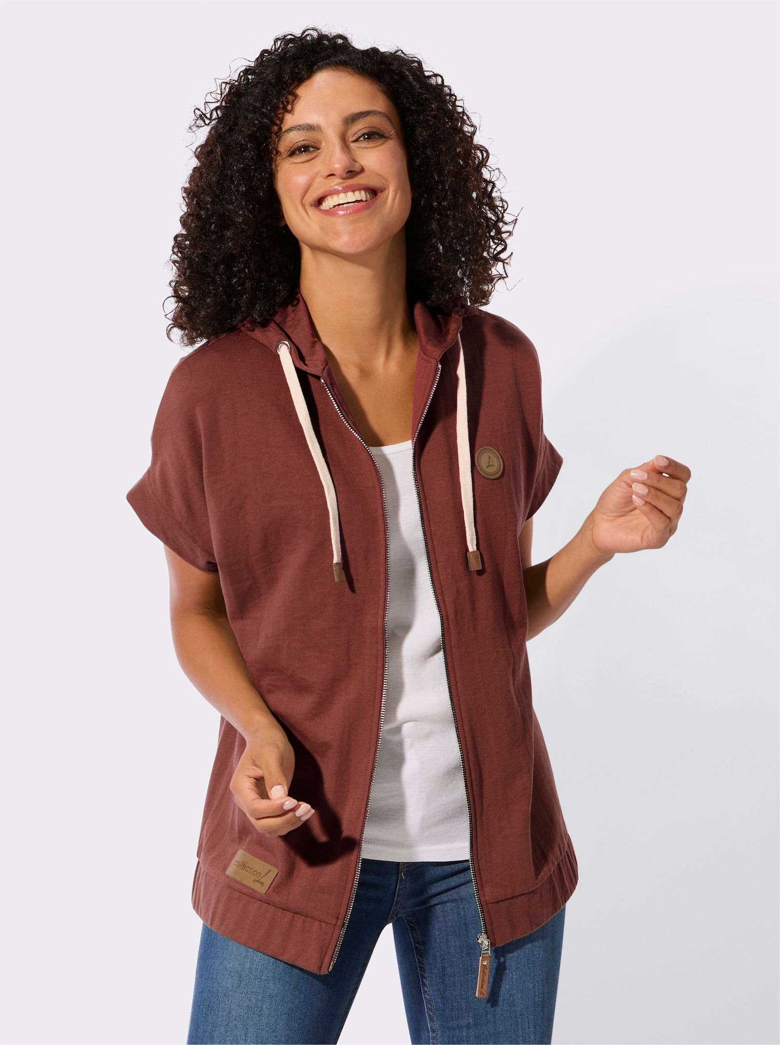 Sweatjack met capuchon - roodbruin
