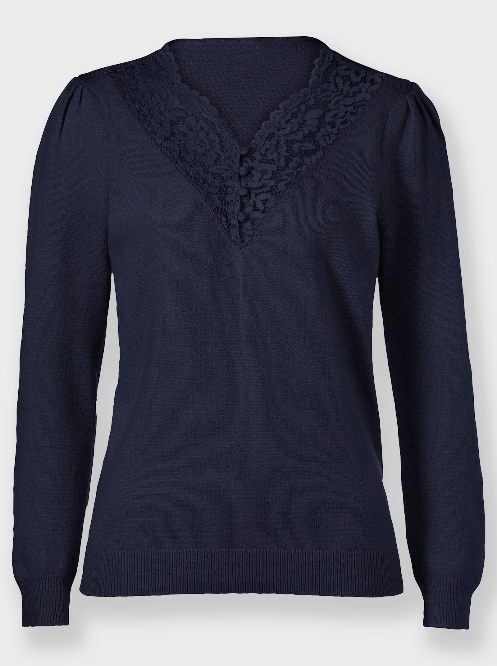 Langarm-Pullover mit Spitzen-Verzierung - marine