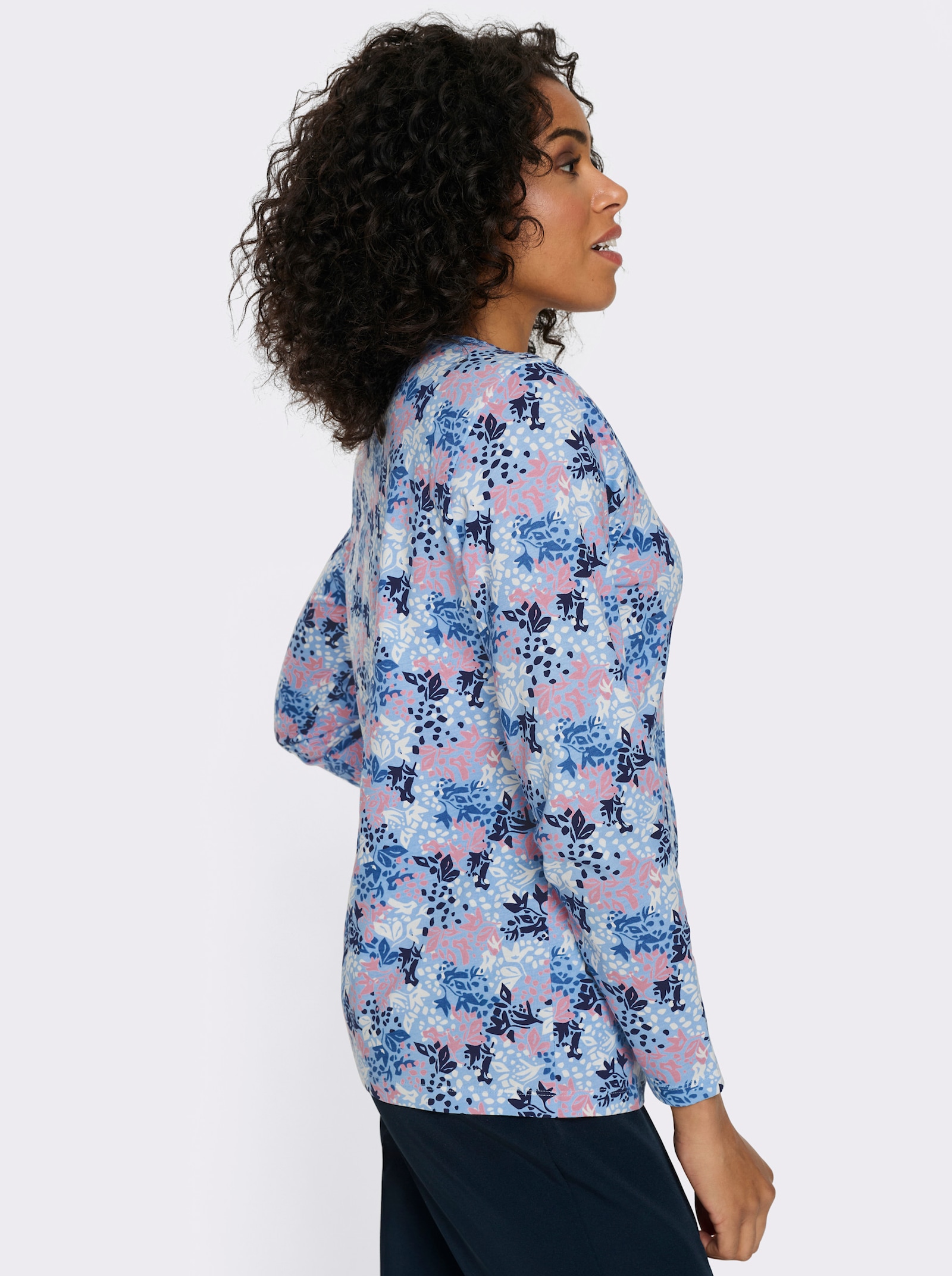 Langarmshirt mit Blumen-Muster - himmelblau-altrosa-bedruckt