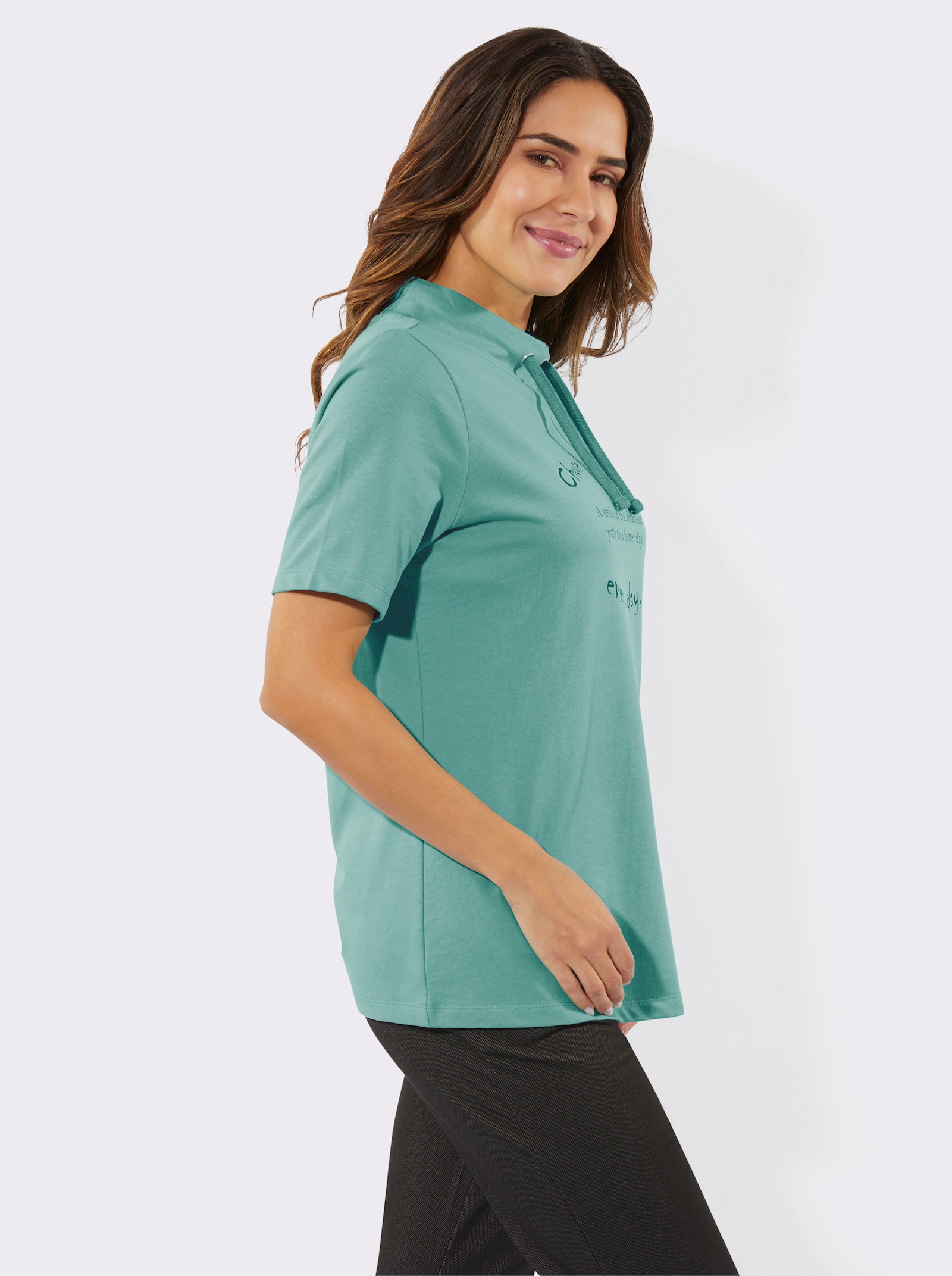 Kurzarmshirt mit weiterem Stehkragen - salbei