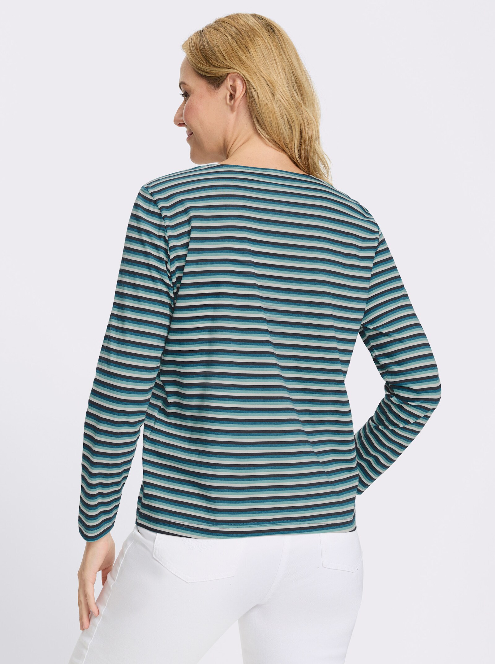 Langarmshirt in Baumwoll-Qualität, gestreift - topas-marine-geringelt