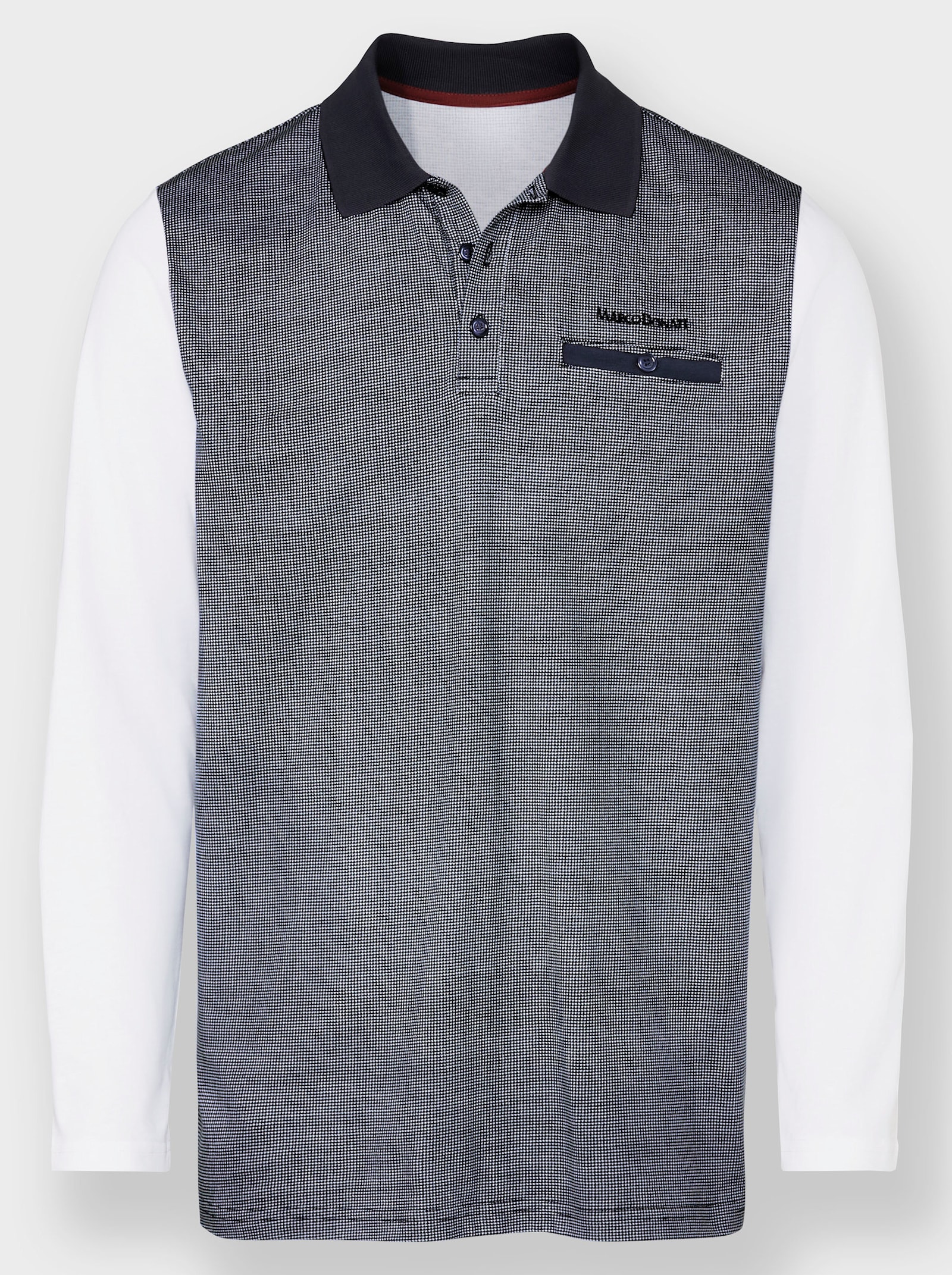 Marco Donati Langarm-Poloshirt mit Druck vorne und hinten - marine-bedruckt