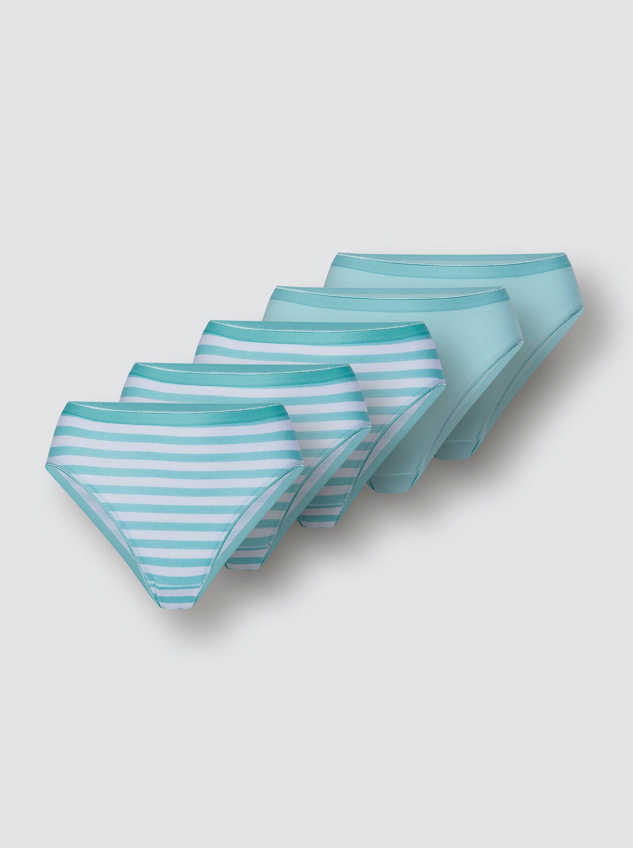 wäschepur Jazzpants - 3x weiß-aqua-gestreift+ 2x uni
