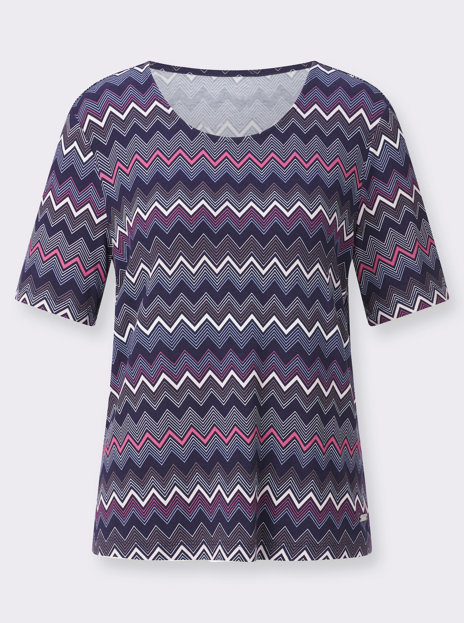 Kurzarmshirt mit grafischem Print - marine-fuchsia-bedruckt
