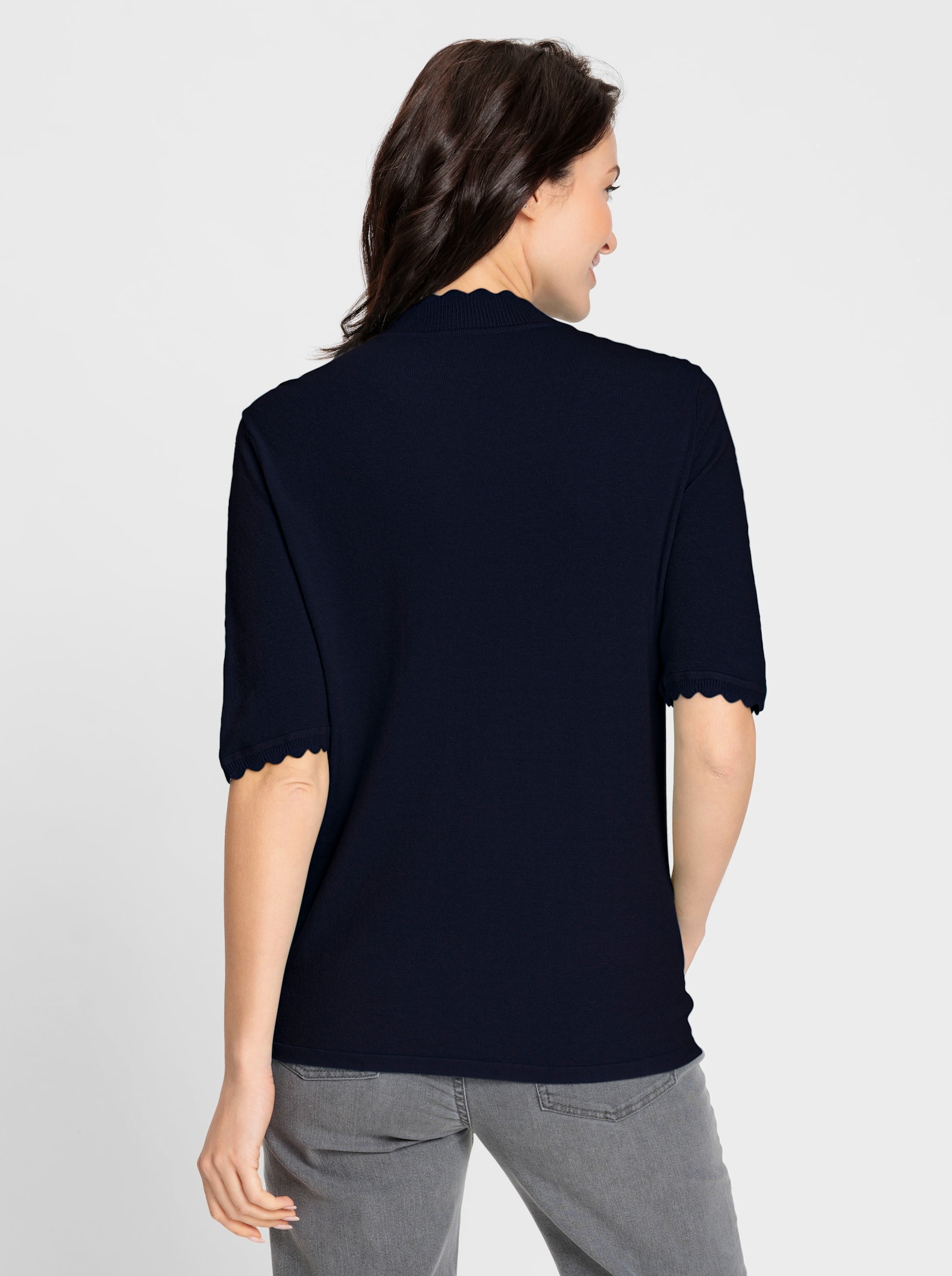 Kurzarmpullover mit Wellenkanten - marine