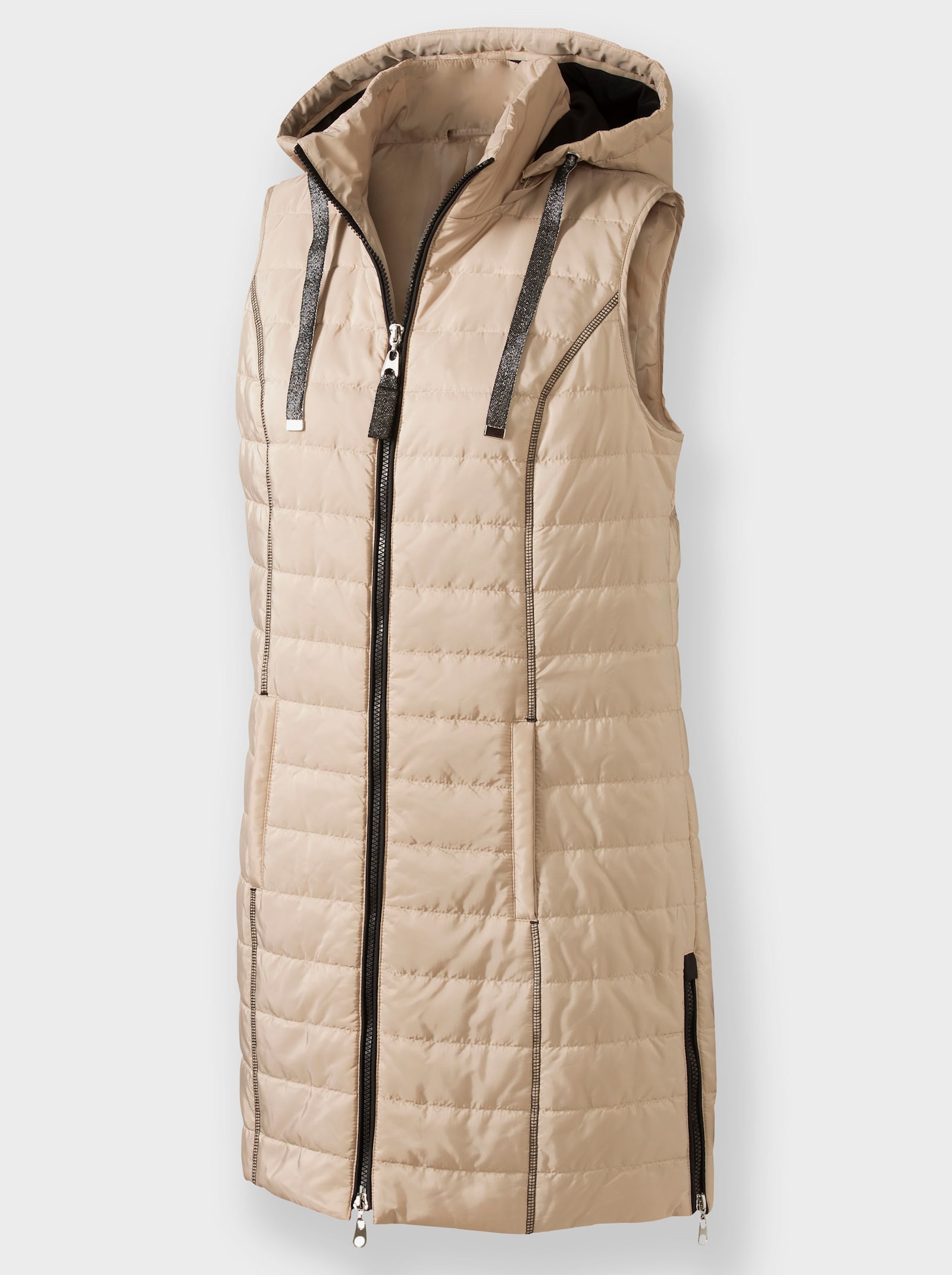Longweste mit abnehmbarer Kapuze - beige